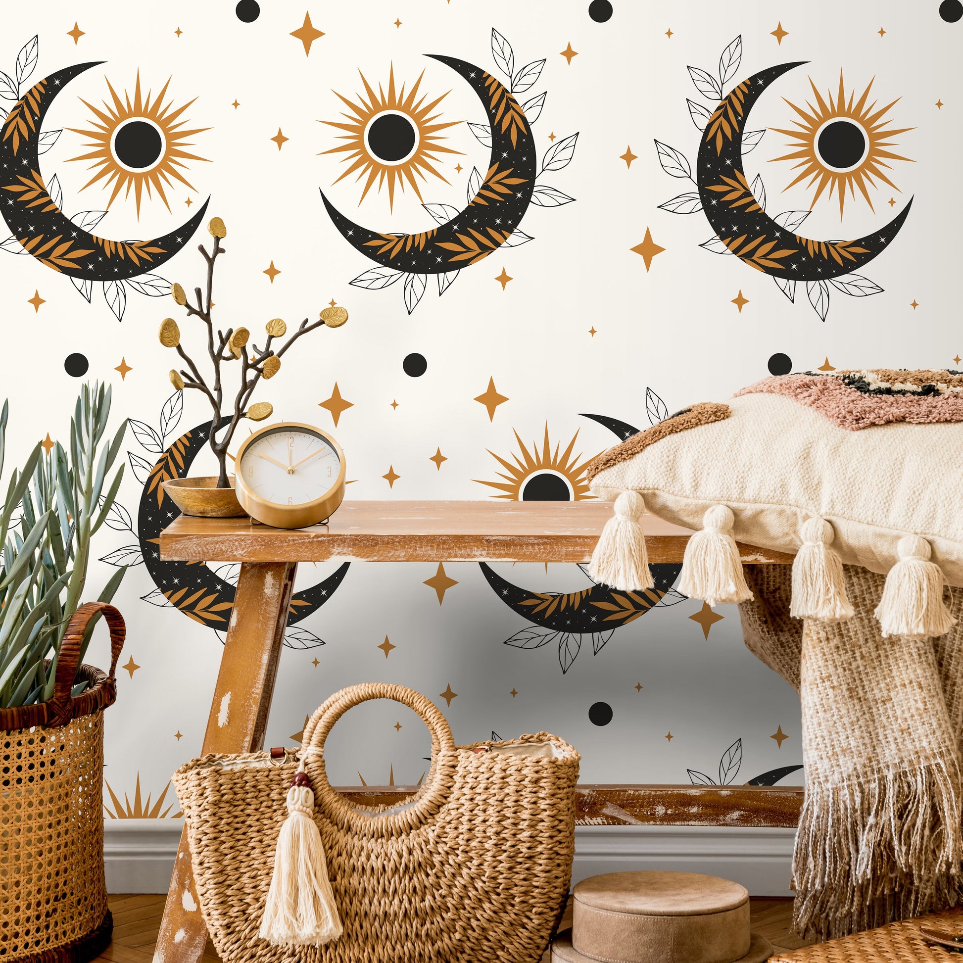 Mystique and Celestial Wallpaper Removable Peel and Stick Wallpaper, Peel and Stick Wallpaper Moon and Sun - ZACS