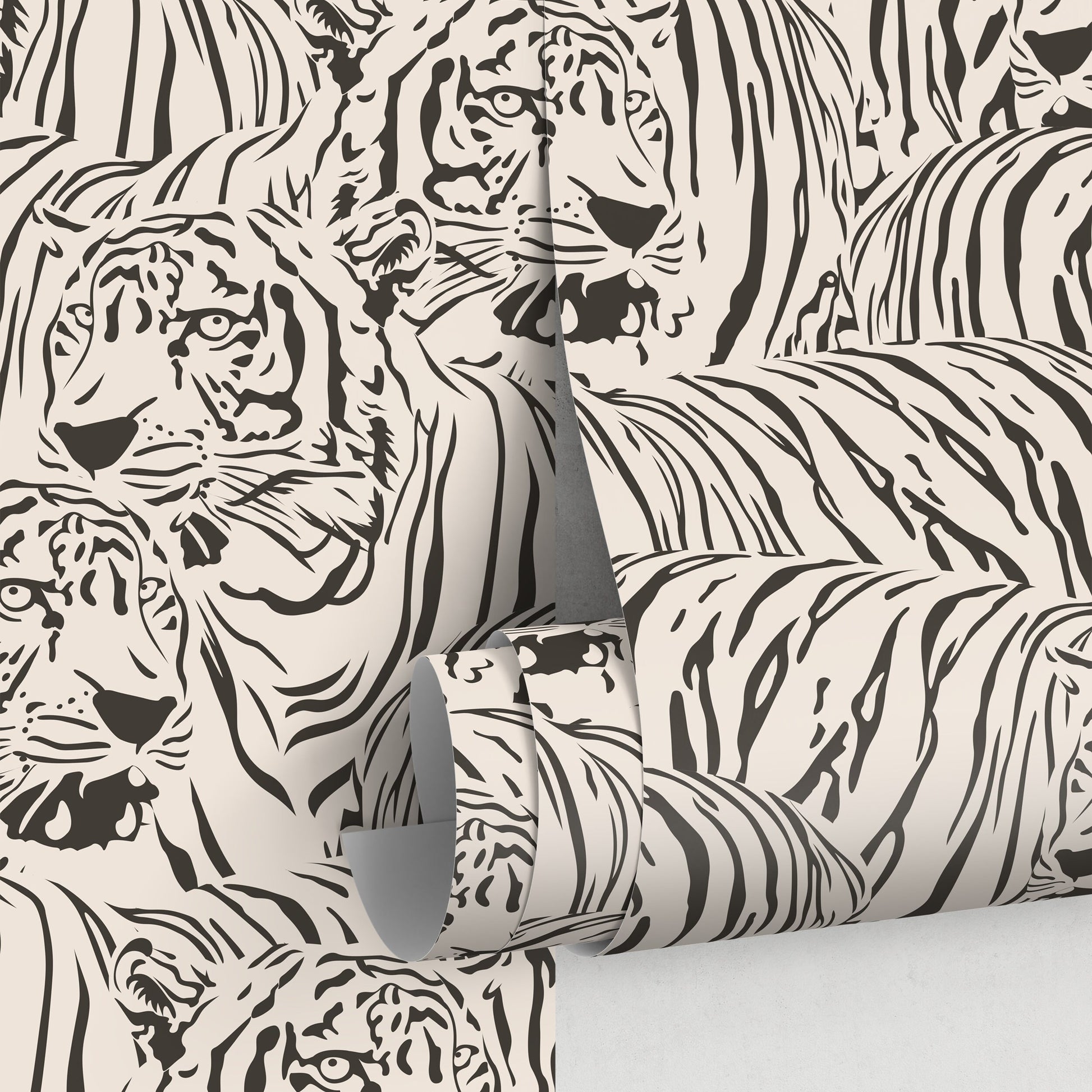 Neutral Boho Tiger Wallpaper Removable Peel and Stick Wallpaper, Animal Print Repositionable Peel and Stick Wallpaper - ZADZ
