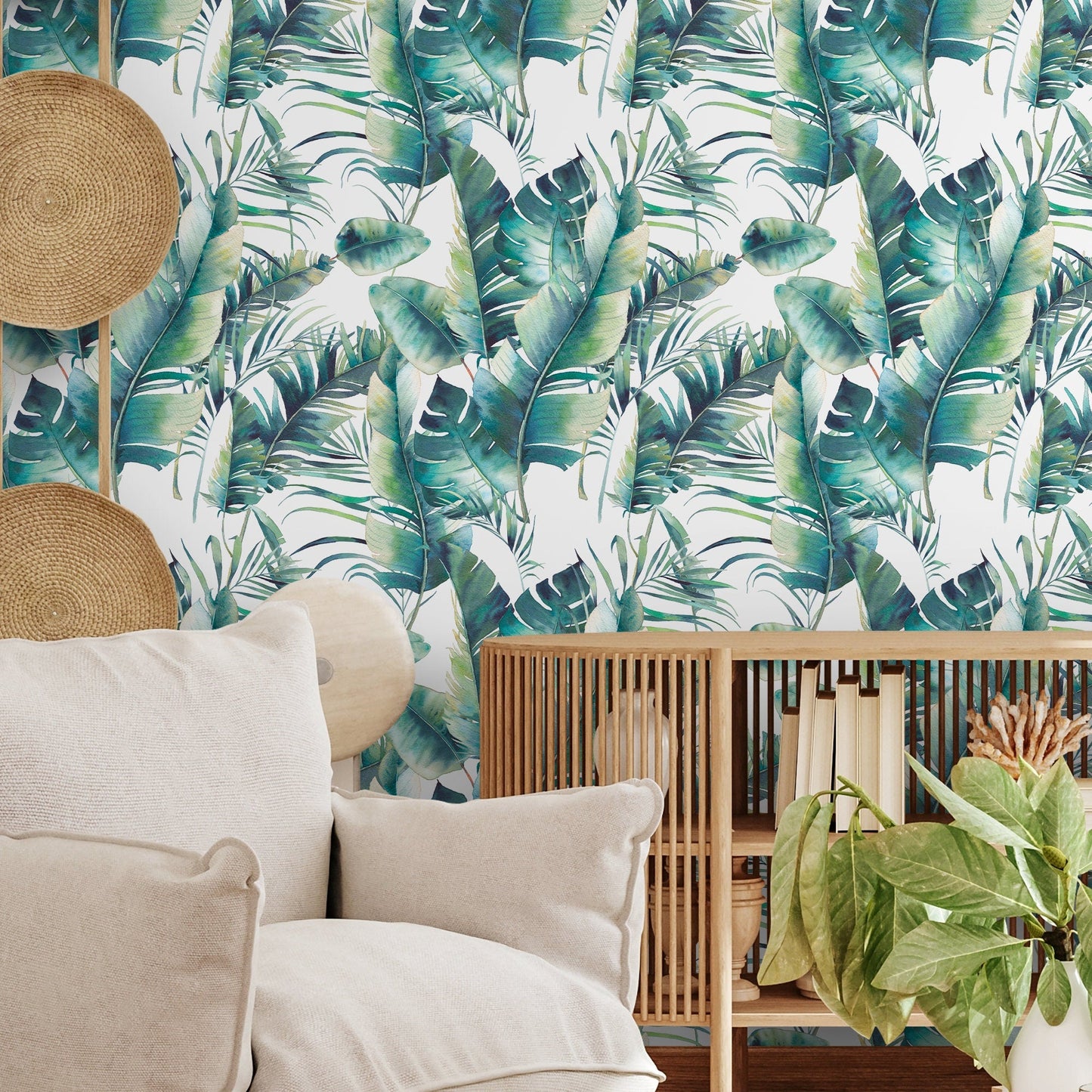 Temporary Wallpaper Tropical Wall Decor Leaves Removable Wallpaper Peel and Stick Wallpaper Wall Paper Removable - A512