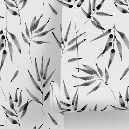 Black and White Wallpaper Removable Wallpaper Peel and Stick Wallpaper Wall Paper Wall - Leaves - B057