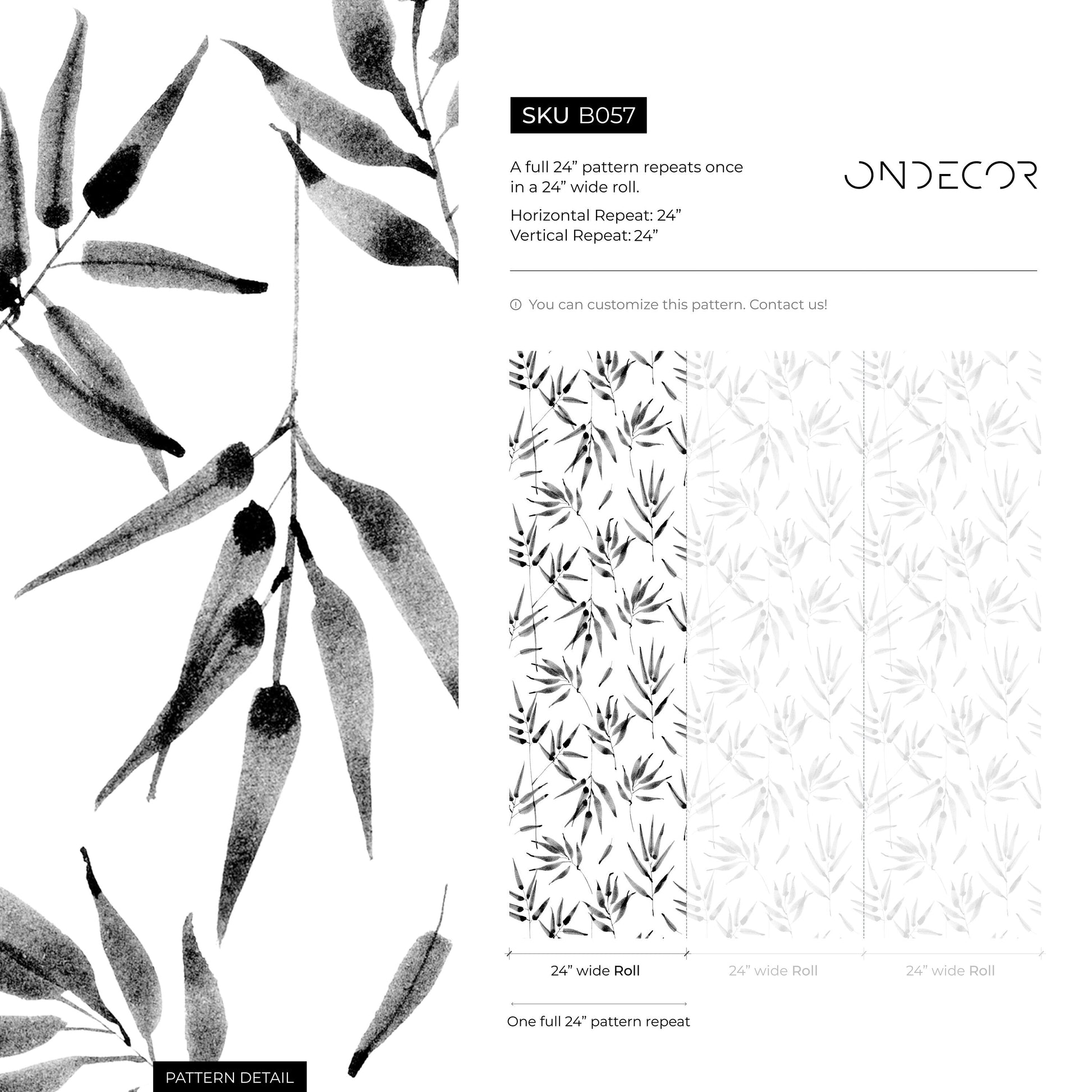 Black and White Wallpaper Removable Wallpaper Peel and Stick Wallpaper Wall Paper Wall - Leaves - B057