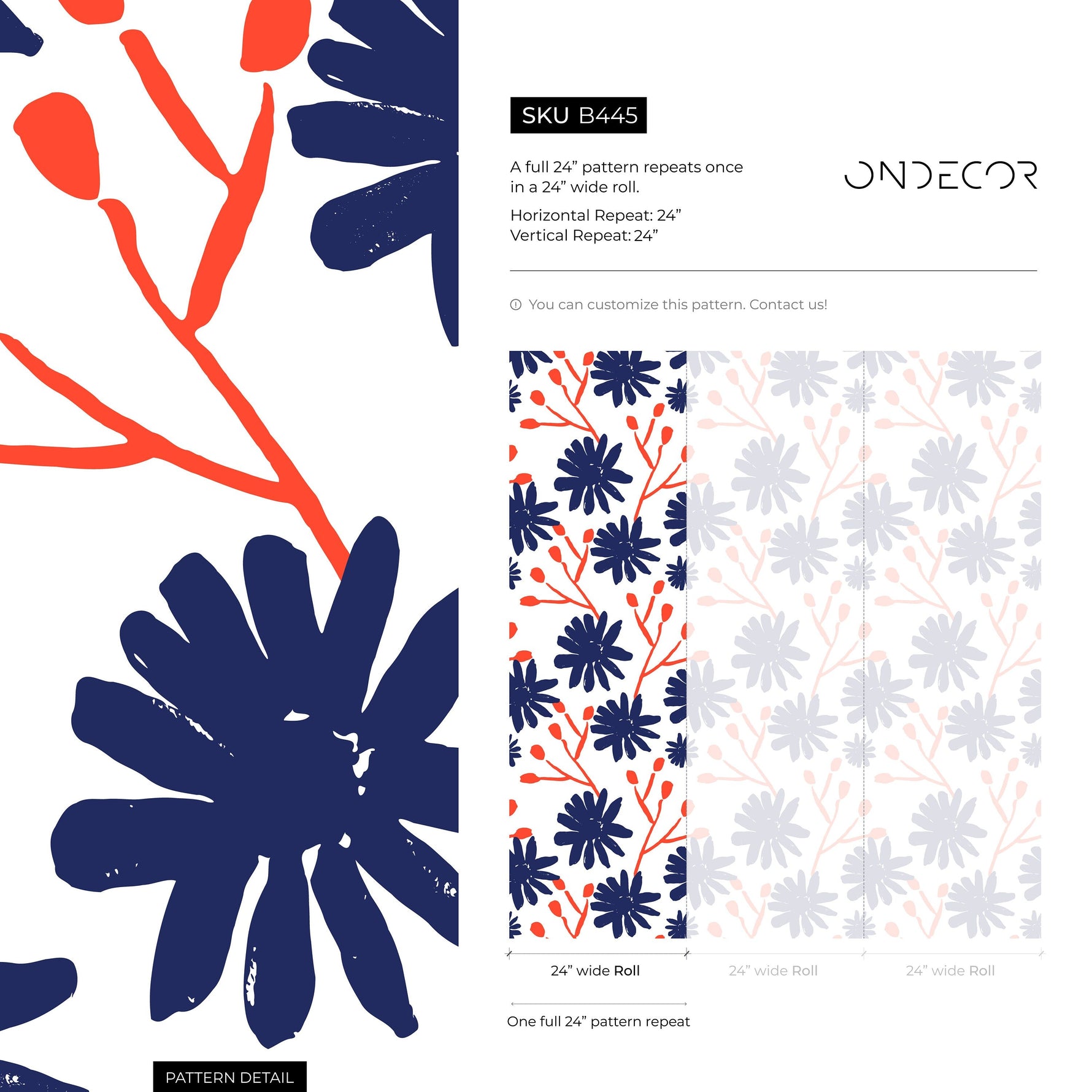 Floral Wallpaper, Removable Wallpaper, Flower Wallpaper - B445