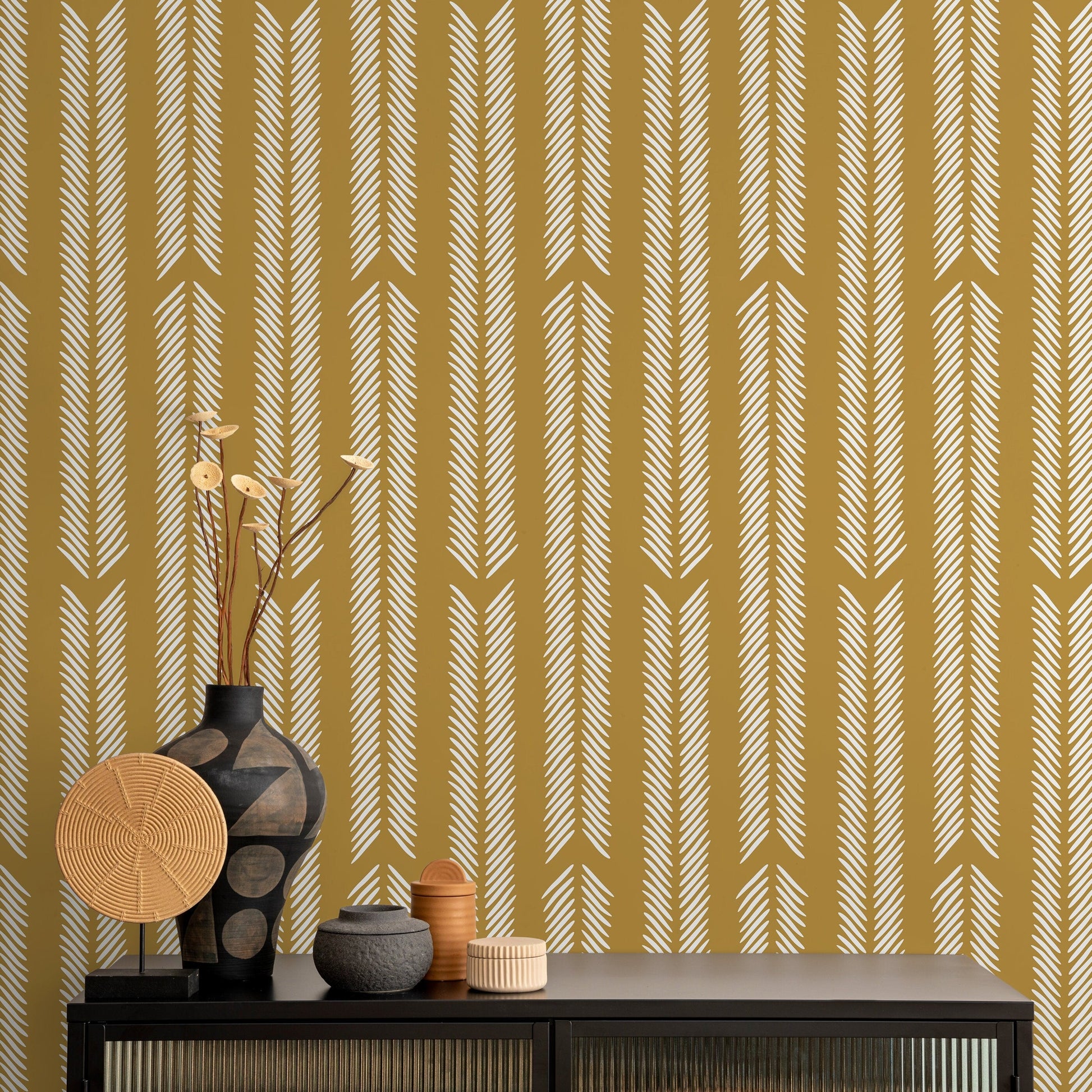 Mustard Herringbone Wallpaper Minimalist Wallpaper Peel and Stick and Traditional Wallpaper - D801