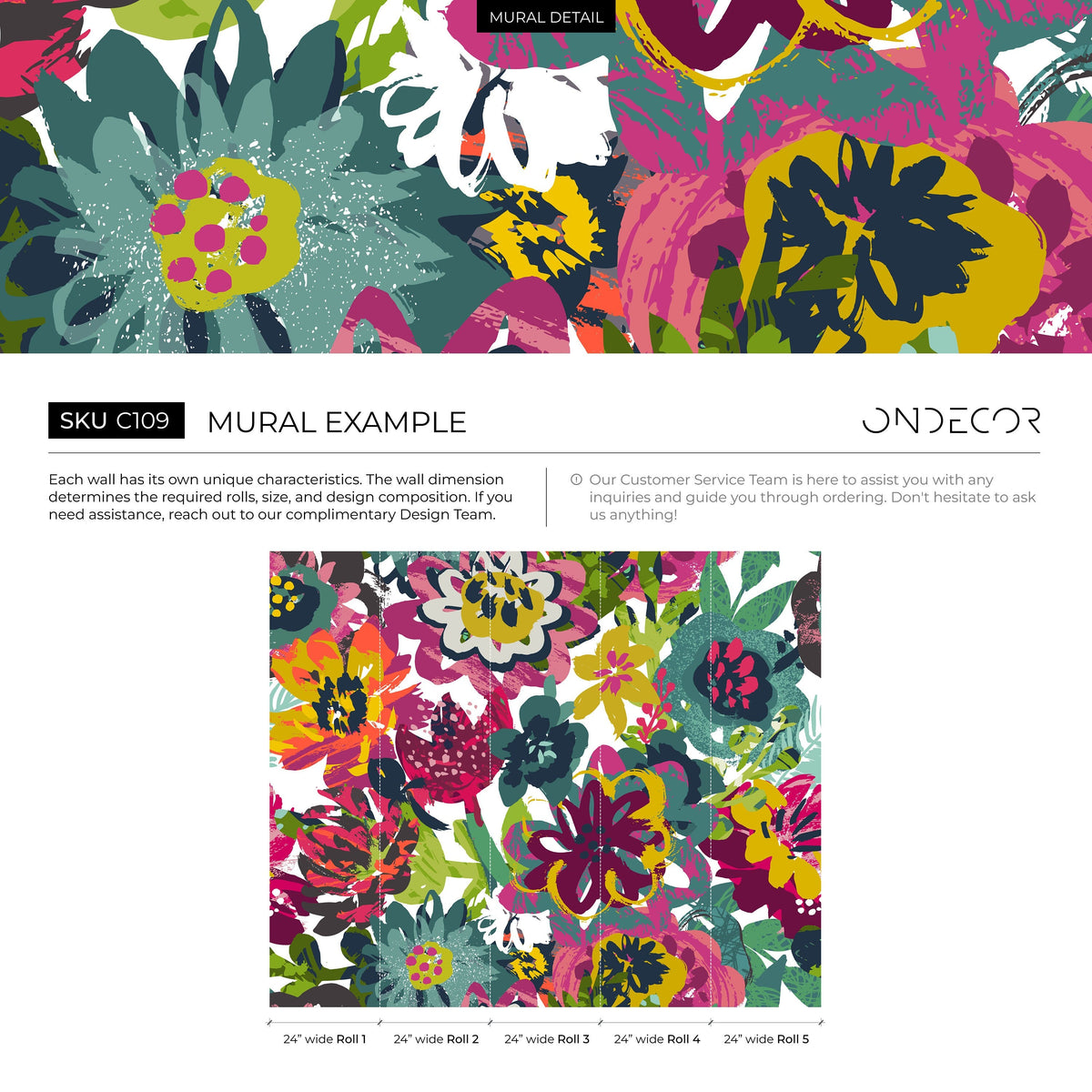 Peel and Stick Wallpaper Removable Wallpaper Wall Decor Home Decor Wall Art Printable Art Room Decor Wall Prints / Colorful Flowers- C109