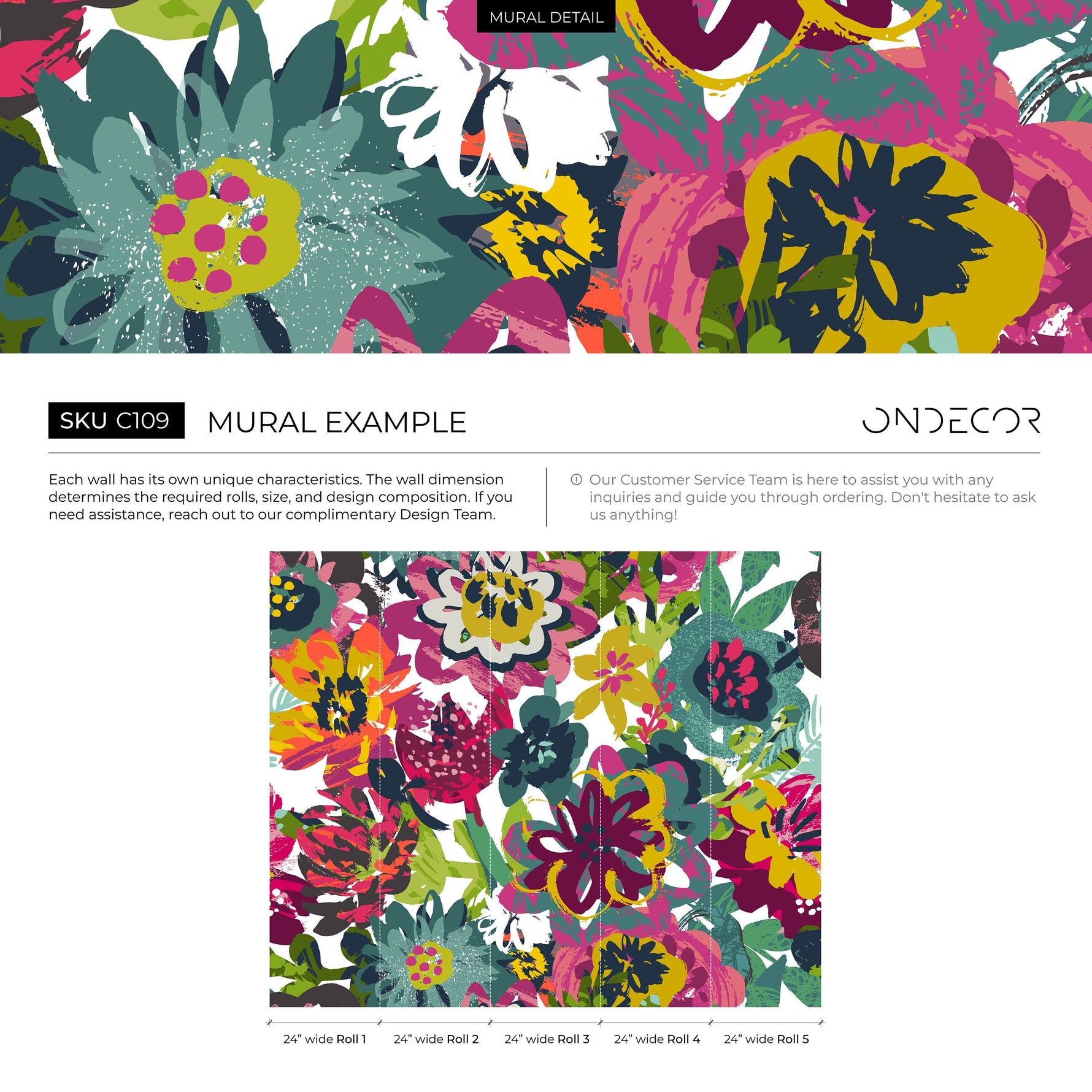 Peel and Stick Wallpaper Removable Wallpaper Wall Decor Home Decor Wall Art Printable Art Room Decor Wall Prints / Colorful Flowers- C109