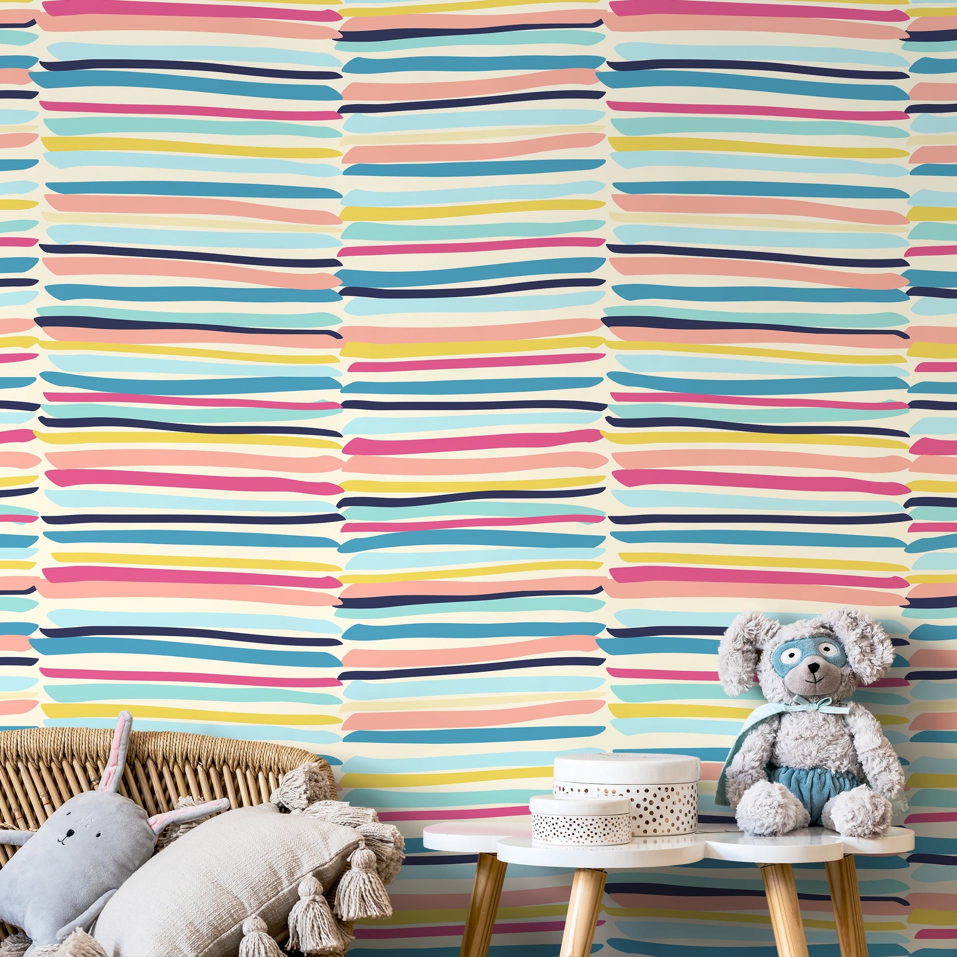 Colorful Lines Wallpaper Kids Wallpaper Peel and Stick and Traditional Wallpaper - D792