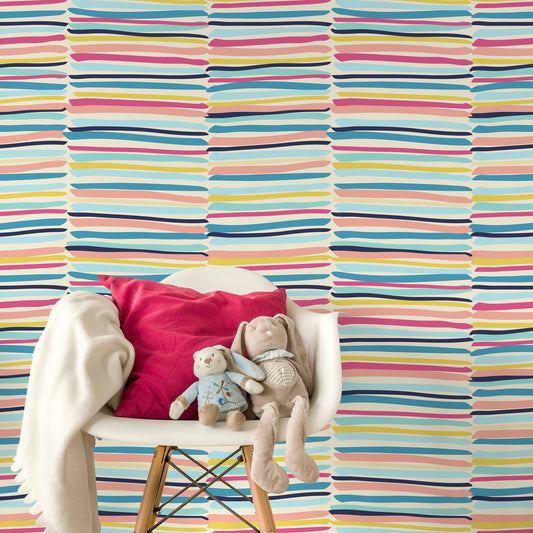 Colorful Lines Wallpaper Kids Wallpaper Peel and Stick and Traditional Wallpaper - D792