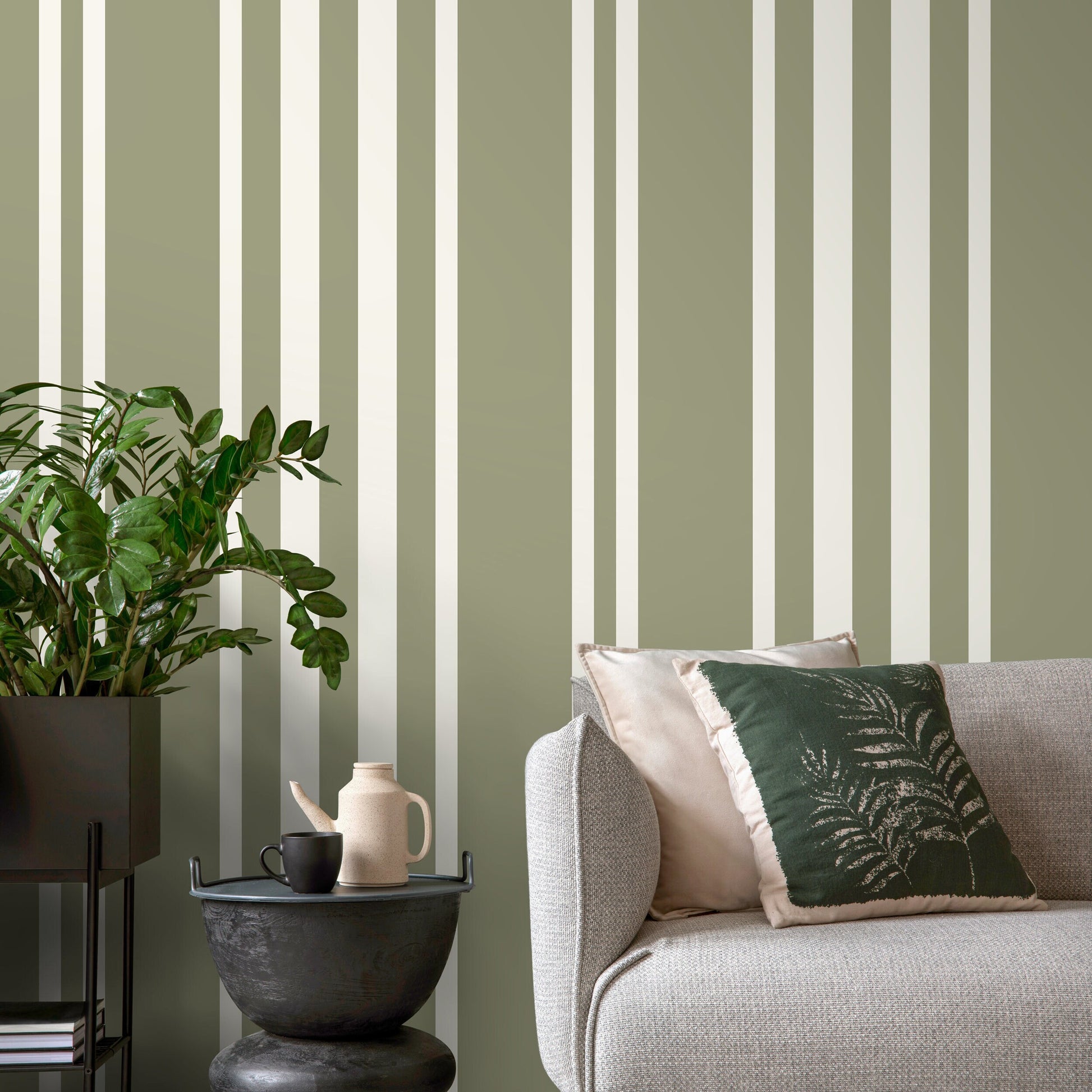 Light Green Striped Wallpaper Modern Wallpaper Peel and Stick and Traditional Wallpaper - D788
