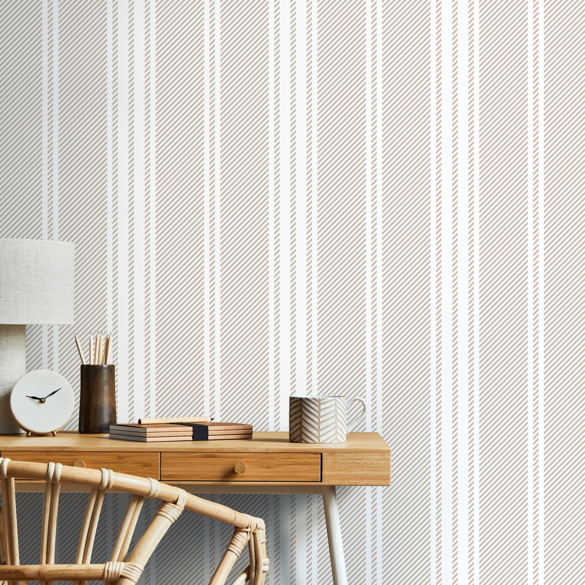 Neutral Striped Wallpaper Farmhouse Wallpaper Peel and Stick and Traditional Wallpaper - D782