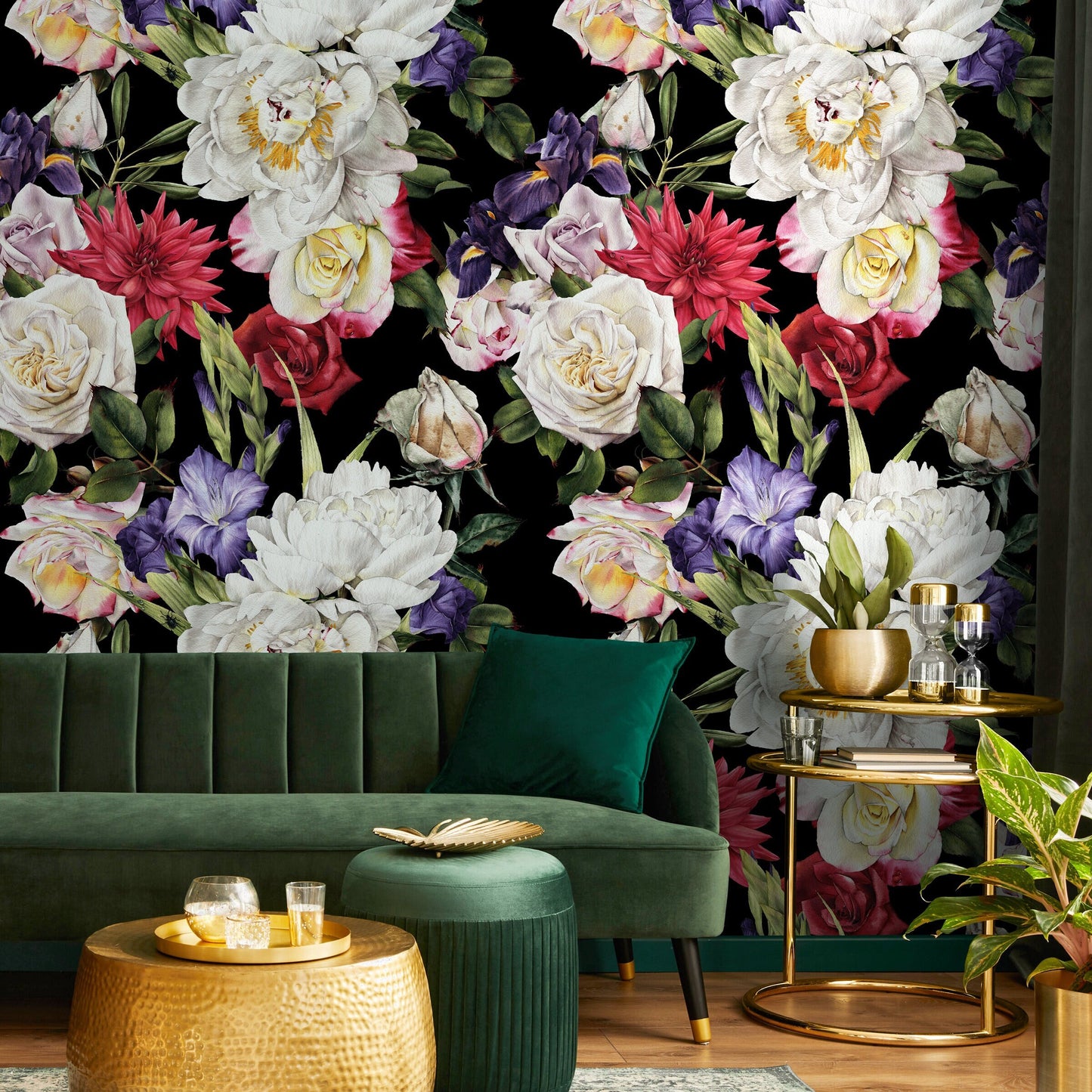 Floral Wallpaper, Wallpaper, Dark Floral, Black Floral Wallpaper, Temporary Wallpaper, Peel and Stick - B061