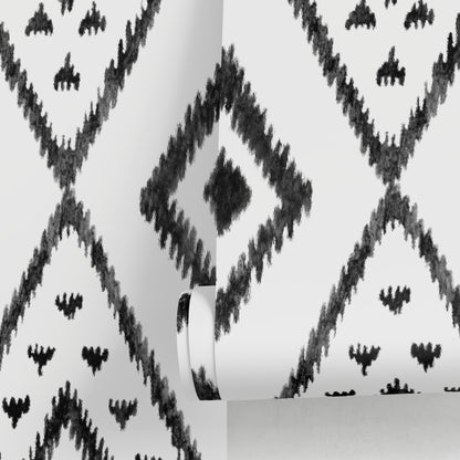 Black and White Tribal Wallpaper / Peel and Stick Wallpaper Removable Wallpaper Home Decor Wall Art Wall Decor Room Decor - C848
