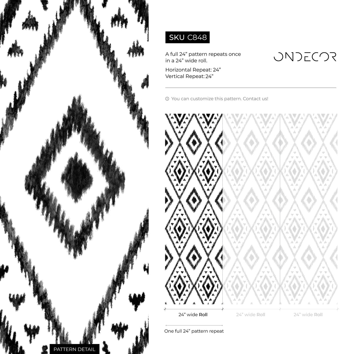 Black and White Tribal Wallpaper / Peel and Stick Wallpaper Removable Wallpaper Home Decor Wall Art Wall Decor Room Decor - C848