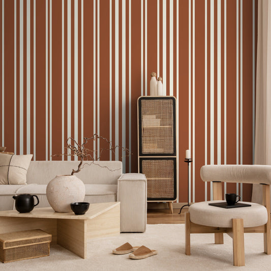 Terracotta Striped Wallpaper Modern Wallpaper Peel and Stick and Traditional Wallpaper - D789