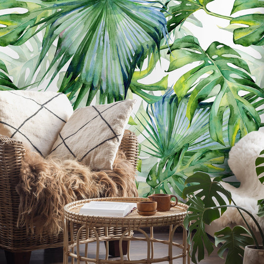 Tropical Monstera Leaf Wallpaper Peel and Stick and Traditional Wallpaper - A214