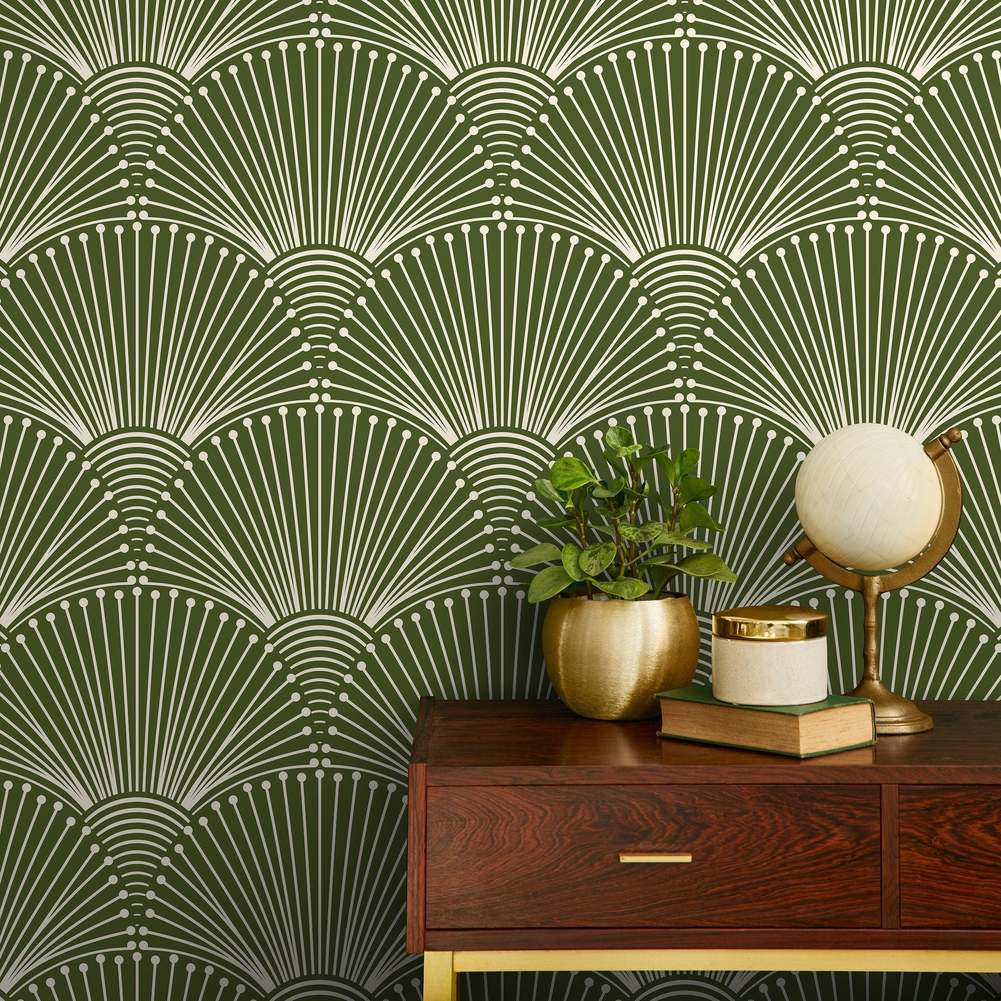 Green Modern Palms Wallpaper Peel and Stick and Traditional Wallpaper - B936