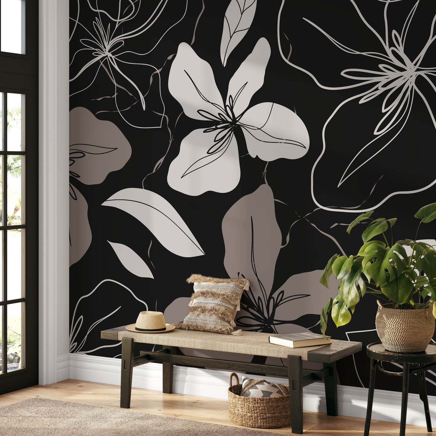 Abstract Floral Mural Wallpaper Peel and Stick and Traditional Wallpaper - C050