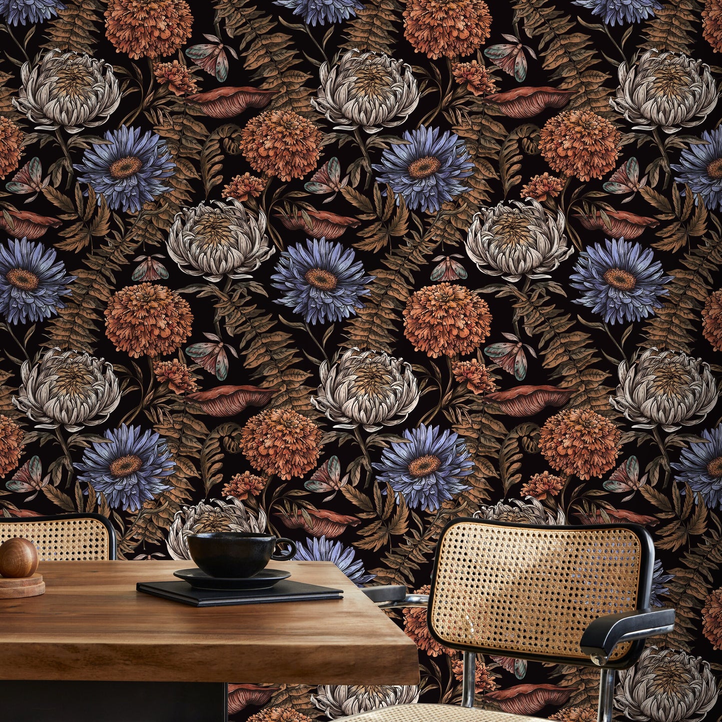 Floral Garden Wallpaper Peonny and Butterflies Wallpaper Peel and Stick and Traditional Wallpaper - D822