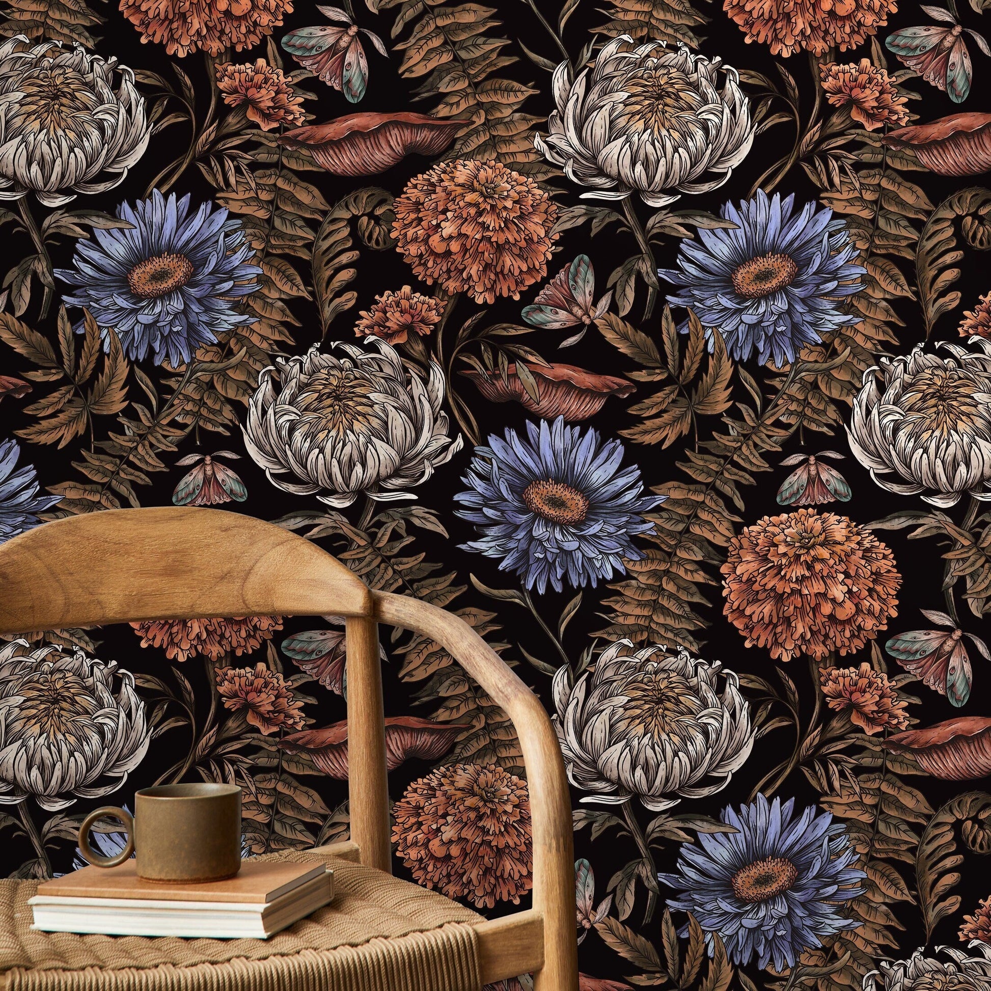 Floral Garden Wallpaper Peonny and Butterflies Wallpaper Peel and Stick and Traditional Wallpaper - D822