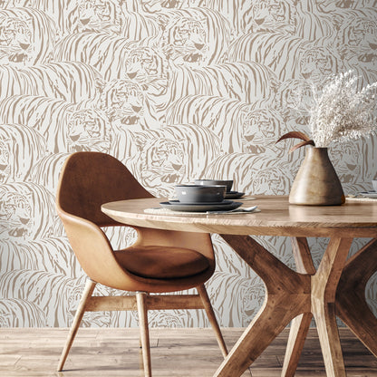 Boho Neutral Tiger Wallpaper Removable Peel and Stick Wallpaper, Animal Print Repositionable Peel and Stick Wallpaper - ZADG