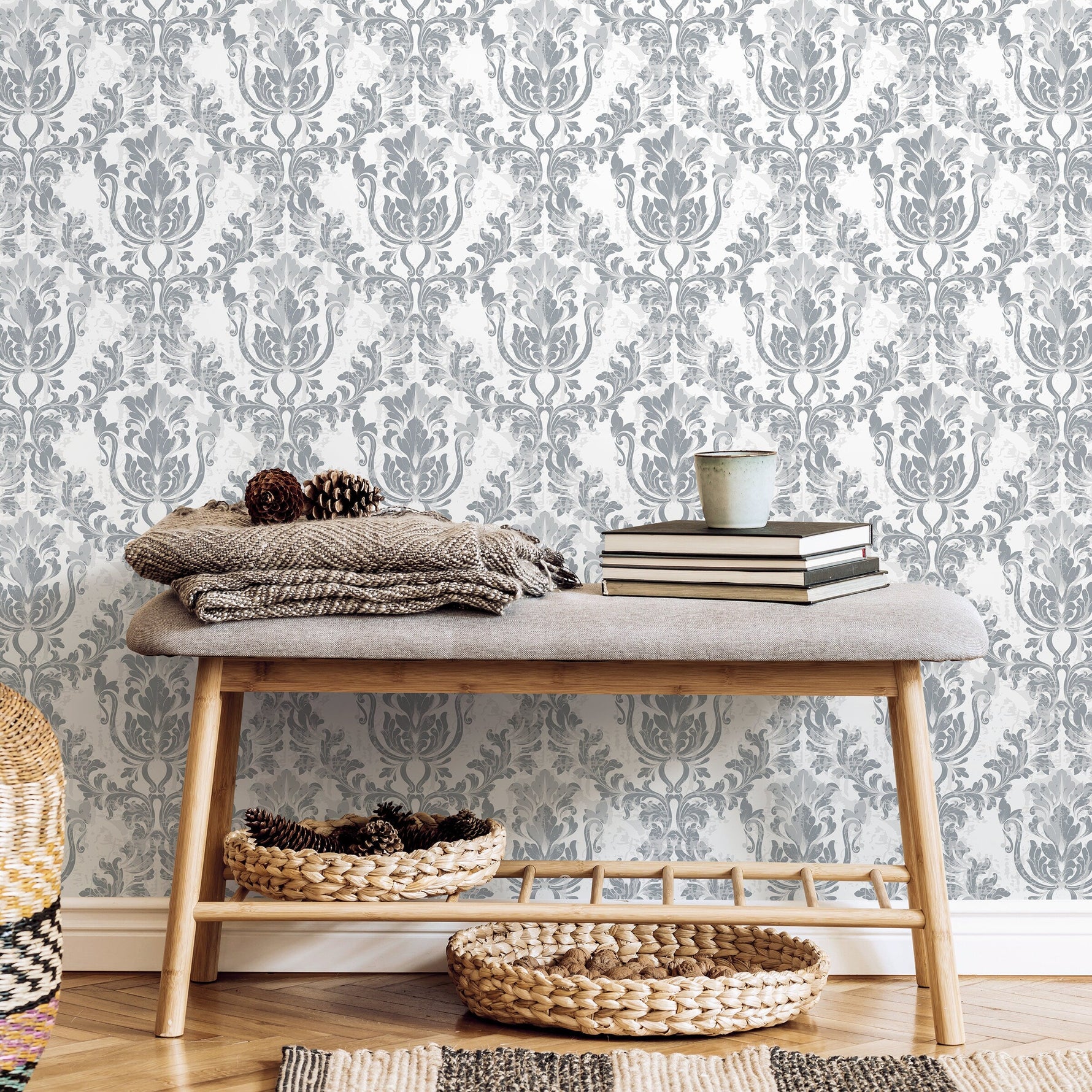 Vintage Damask Wallpaper Removable Wallpaper Wall Decor Home Decor Wall Art Printable Wall Art Room Decor Wall Prints Wall Hanging - B780