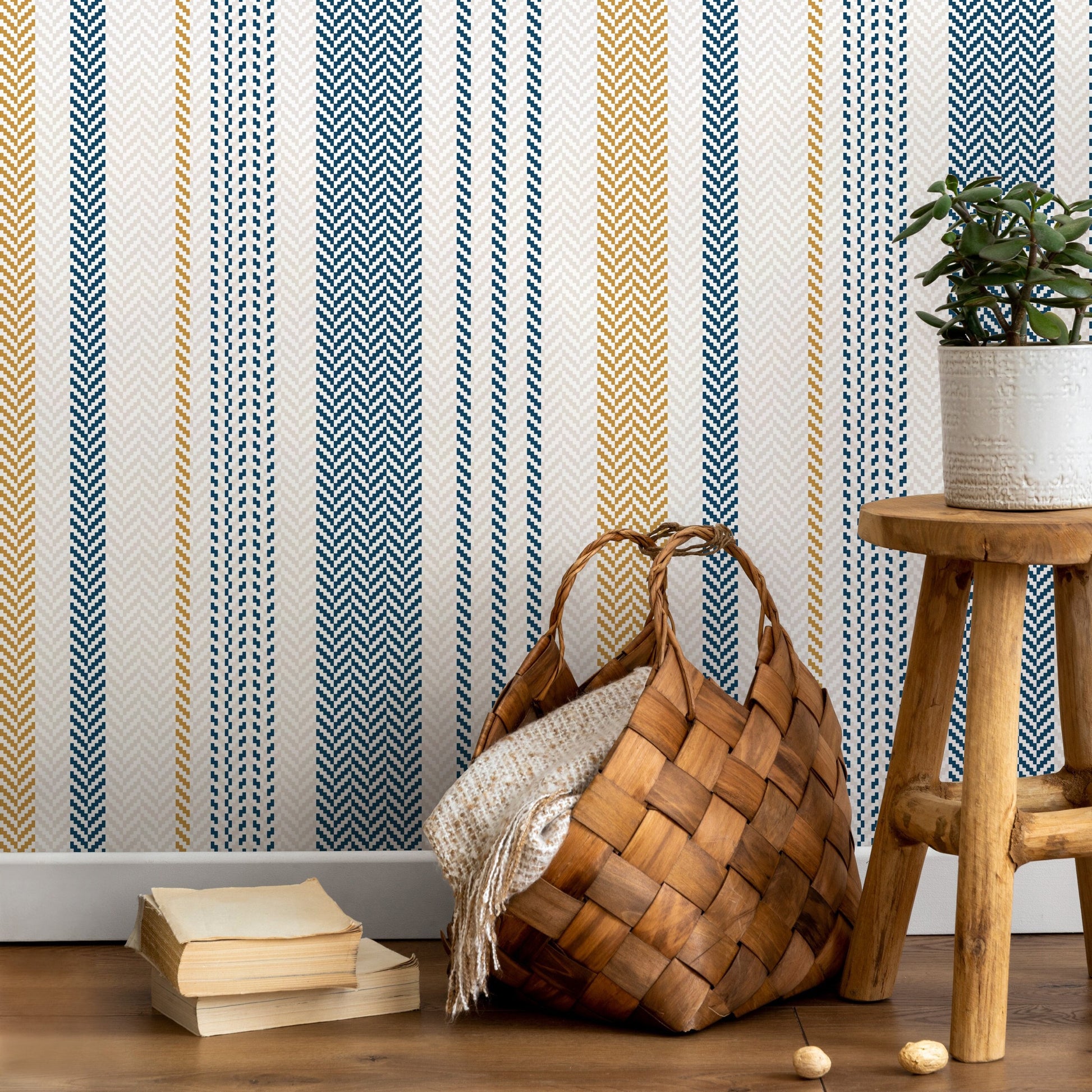 Farmhouse Striped Wallpaper Herringbone Wallpaper Peel and Stick and Traditional Wallpaper - D803