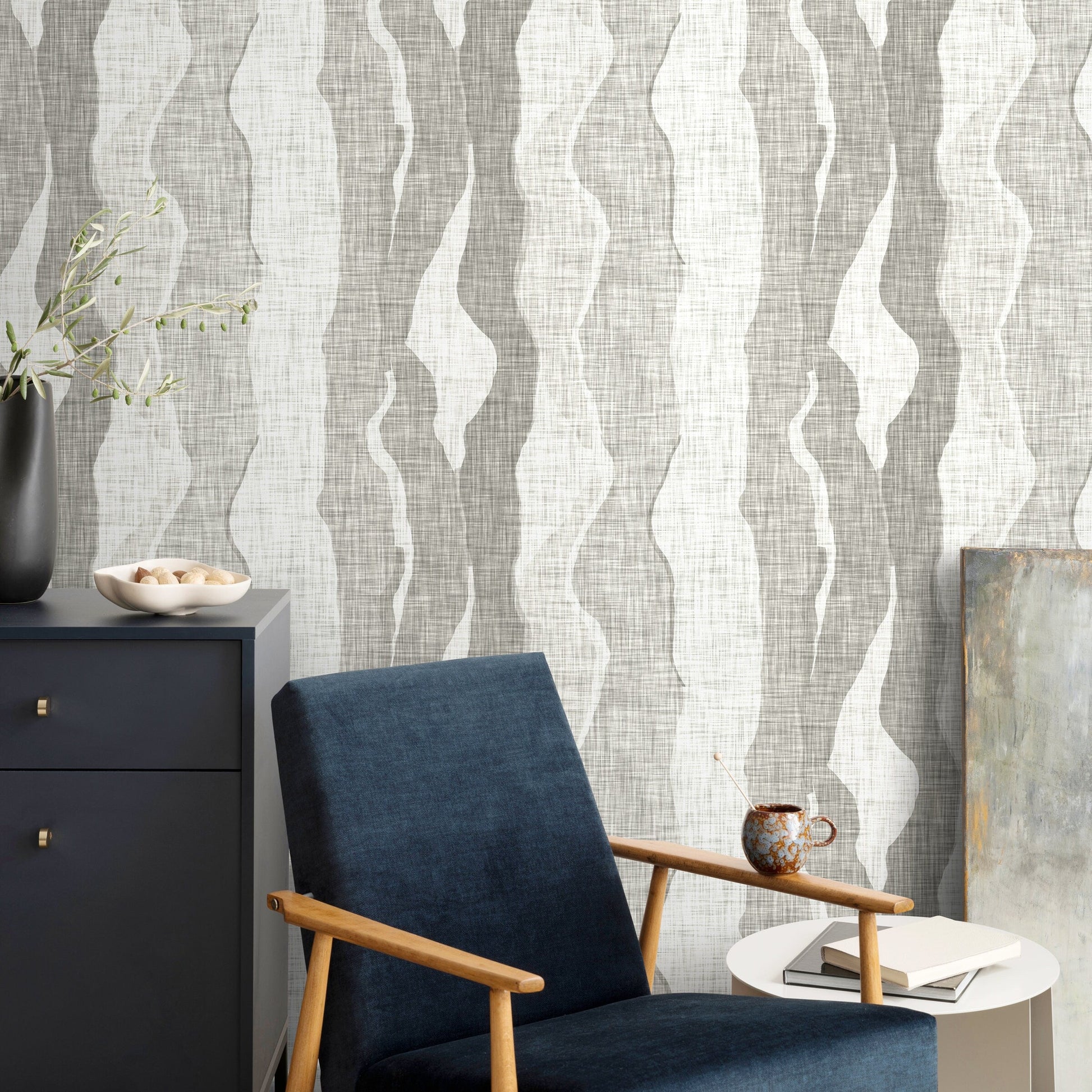 Grey Abstract Wallpaper Maximalist Wallpaper Peel and Stick and Traditional Wallpaper - D798