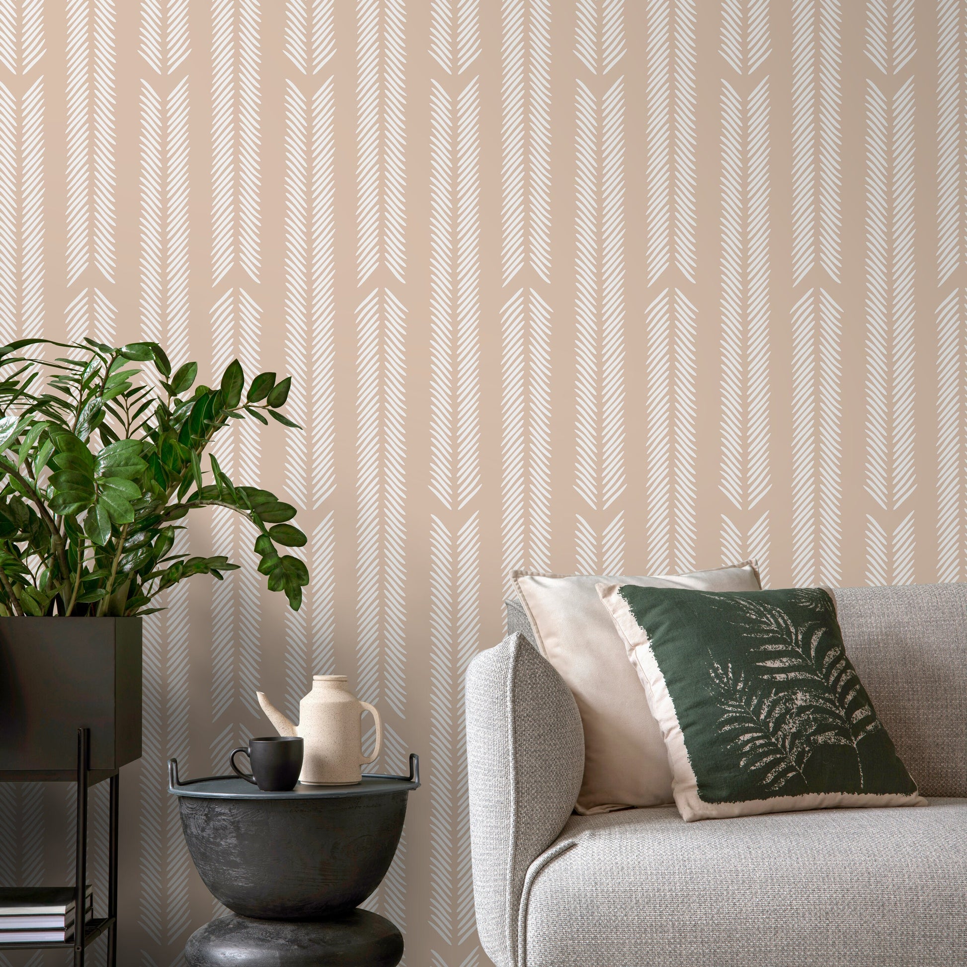 Beige Herringbone Wallpaper Minimalist Wallpaper Peel and Stick and Traditional Wallpaper - D799