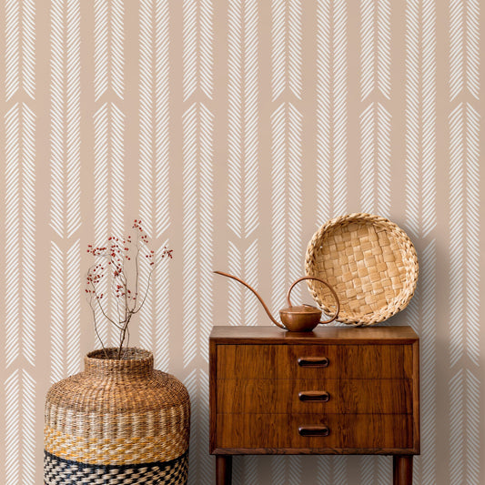 Beige Herringbone Wallpaper Minimalist Wallpaper Peel and Stick and Traditional Wallpaper - D799