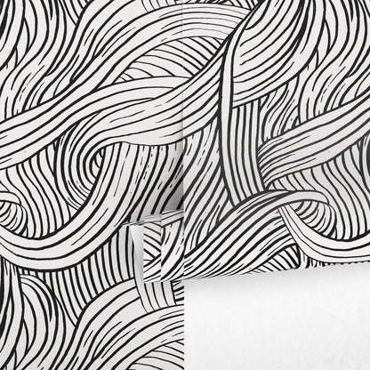 Black and White Waves Wallpaper / Peel and Stick Wallpaper Removable Wallpaper Home Decor Wall Art Wall Decor Room Decor - C668