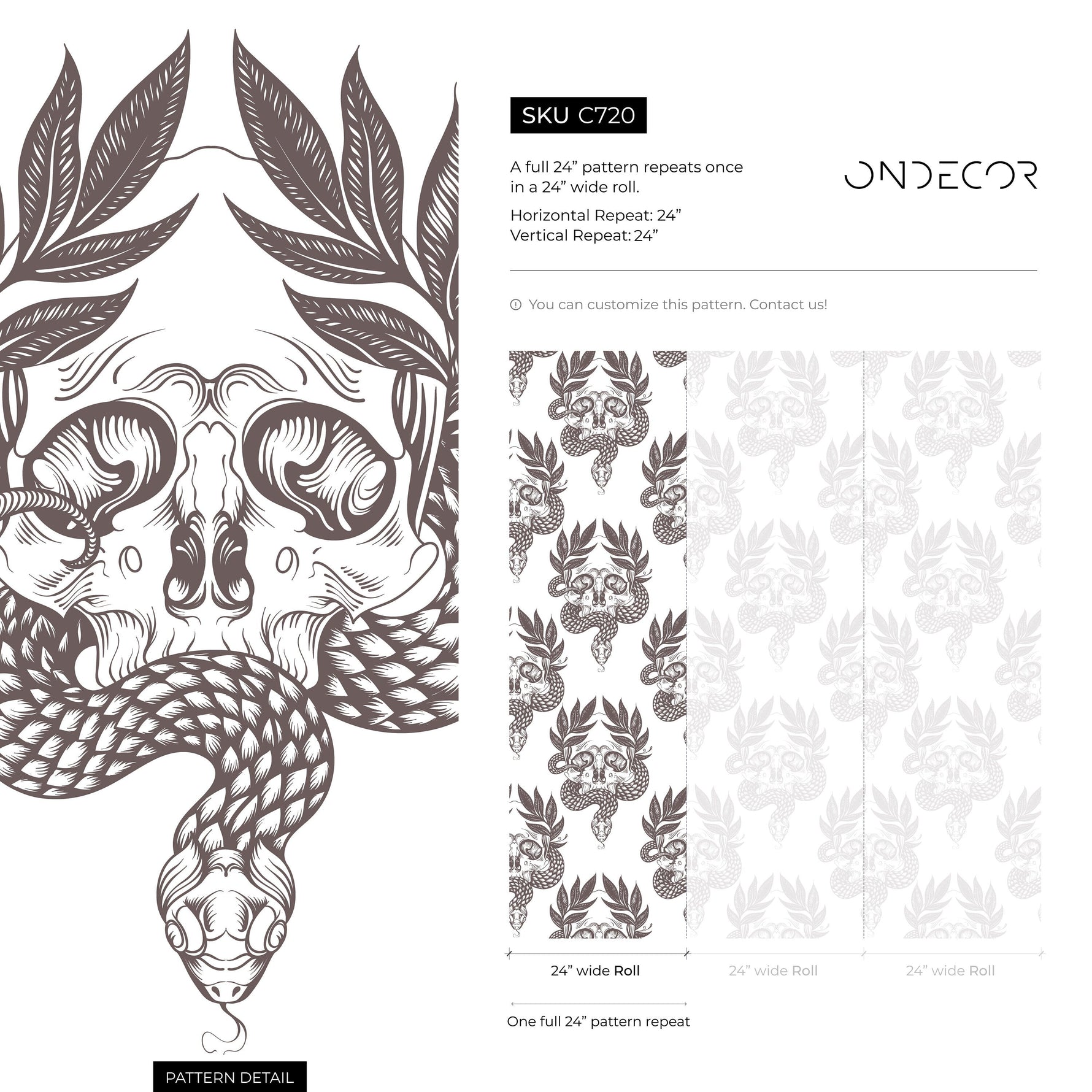 Skulls and Snake Boho Wallpaper / Peel and Stick Wallpaper Removable Wallpaper Home Decor Wall Art Wall Decor Room Decor - C720