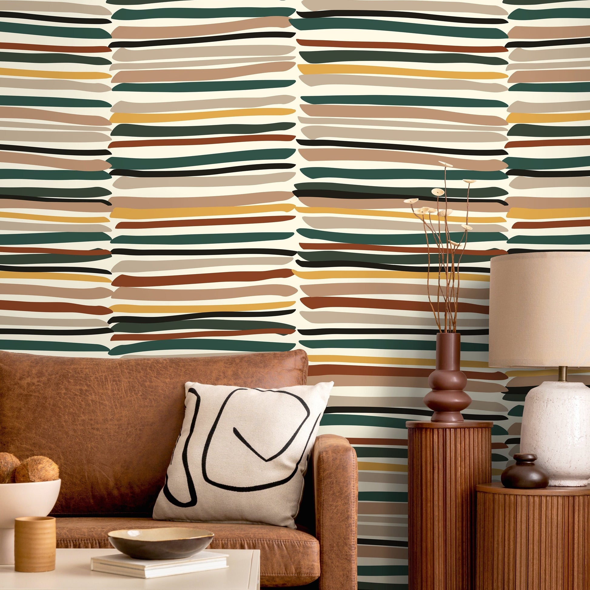 Contemporary Striped Wallpaper Abstract Wallpaper Peel and Stick and Traditional Wallpaper - D795
