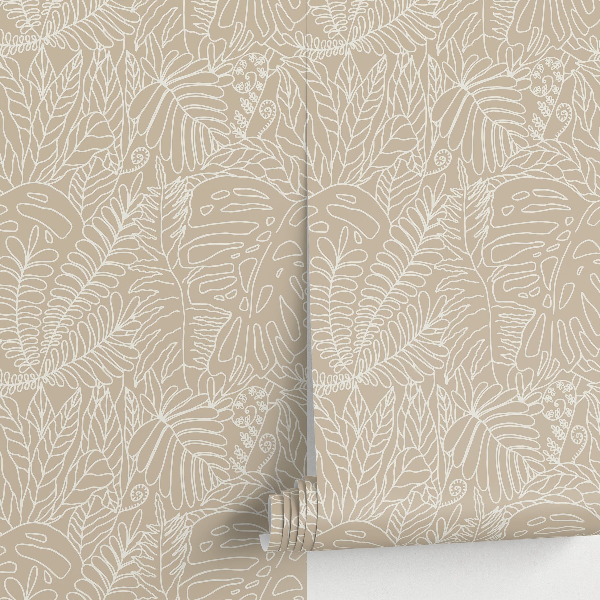 Beige Leaf Boho Wallpaper / Peel and Stick Wallpaper Removable Wallpaper Home Decor Wall Art Wall Decor Room Decor - C945