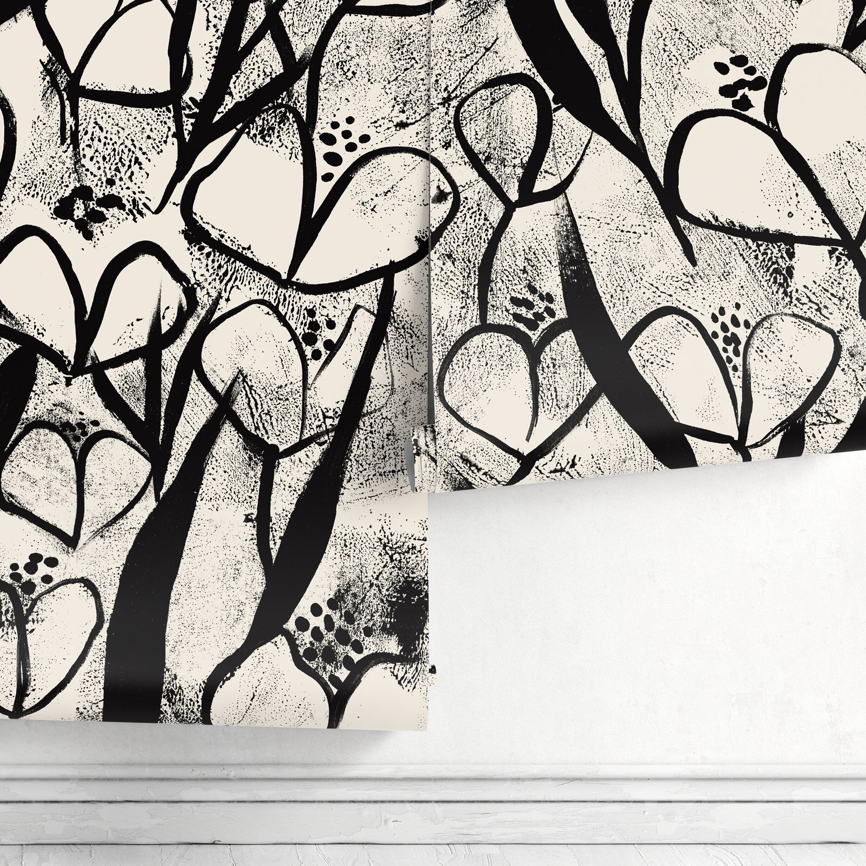 Wallpaper Peel and Stick Wallpaper Removable Wallpaper Home Decor Wall Art Wall Decor Room Decor / Black and Beige Floral Wallpaper - X192
