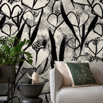 Wallpaper Peel and Stick Wallpaper Removable Wallpaper Home Decor Wall Art Wall Decor Room Decor / Black and Beige Floral Wallpaper - X192