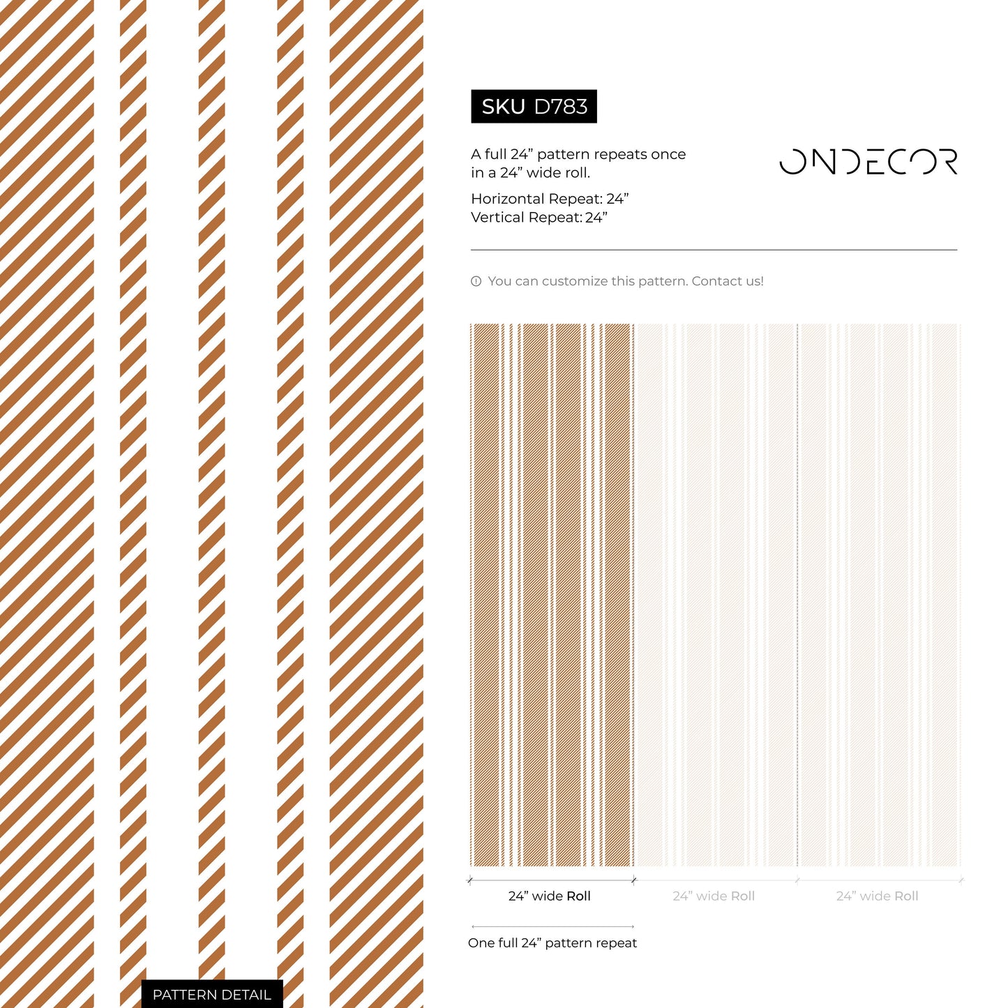 Orange Striped Wallpaper Farmhouse Wallpaper Peel and Stick and Traditional Wallpaper - D783