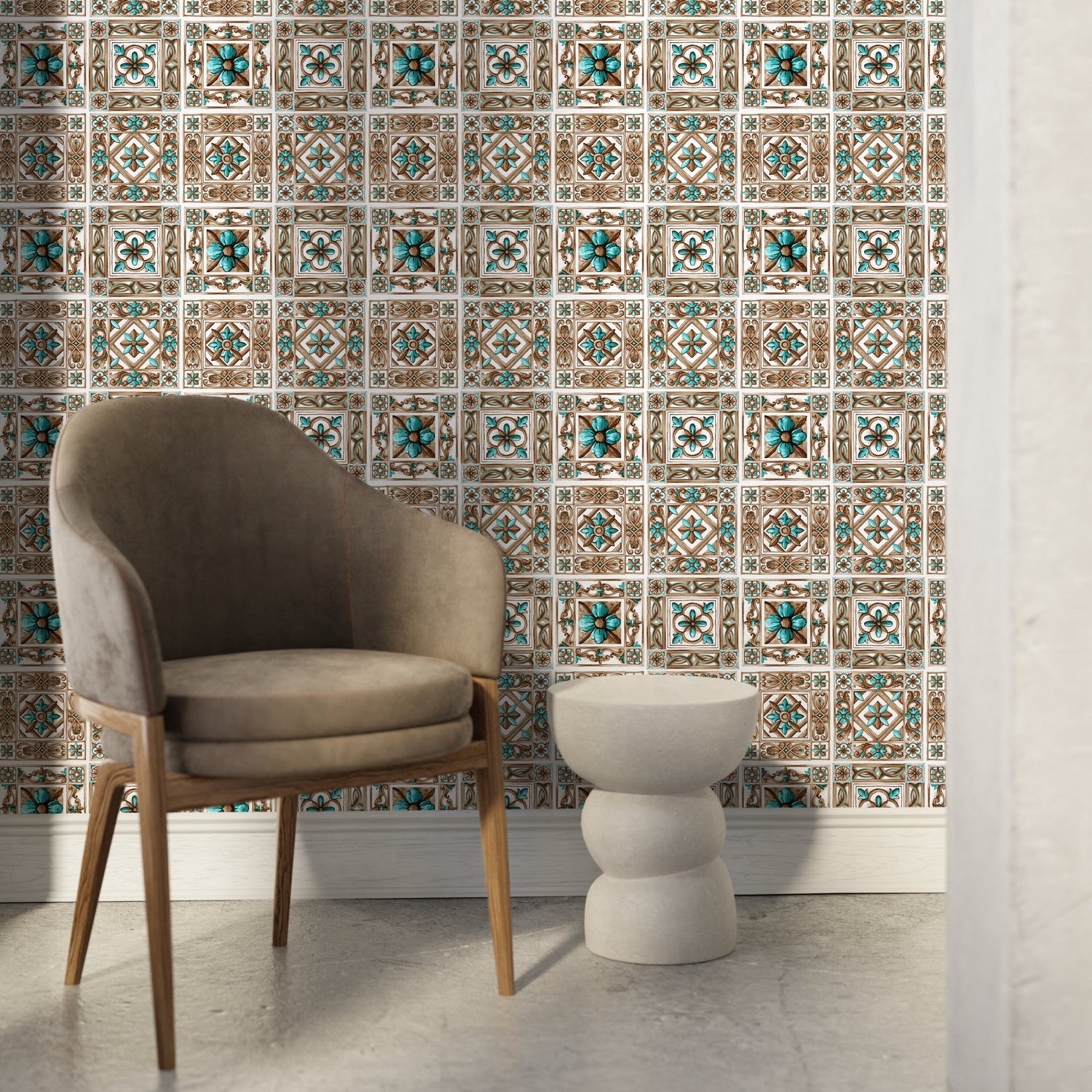 Removable Wallpaper Peel and Stick Wallpaper Wall Paper Wall Mural - Portuguese Azulejos Tile Wallpaper - Mosaic Wallpaper - A390