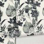 Watercolor Flowers Black and White Wallpaper, Self-adhesive Removable Wallpaper, Peel and Stick Fabric Wallpaper, Wallpaper - B040
