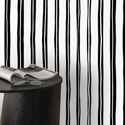 Black and White Lines Wallpaper Modern Striped Wallpaper Peel and Stick and Traditional Wallpaper - D762