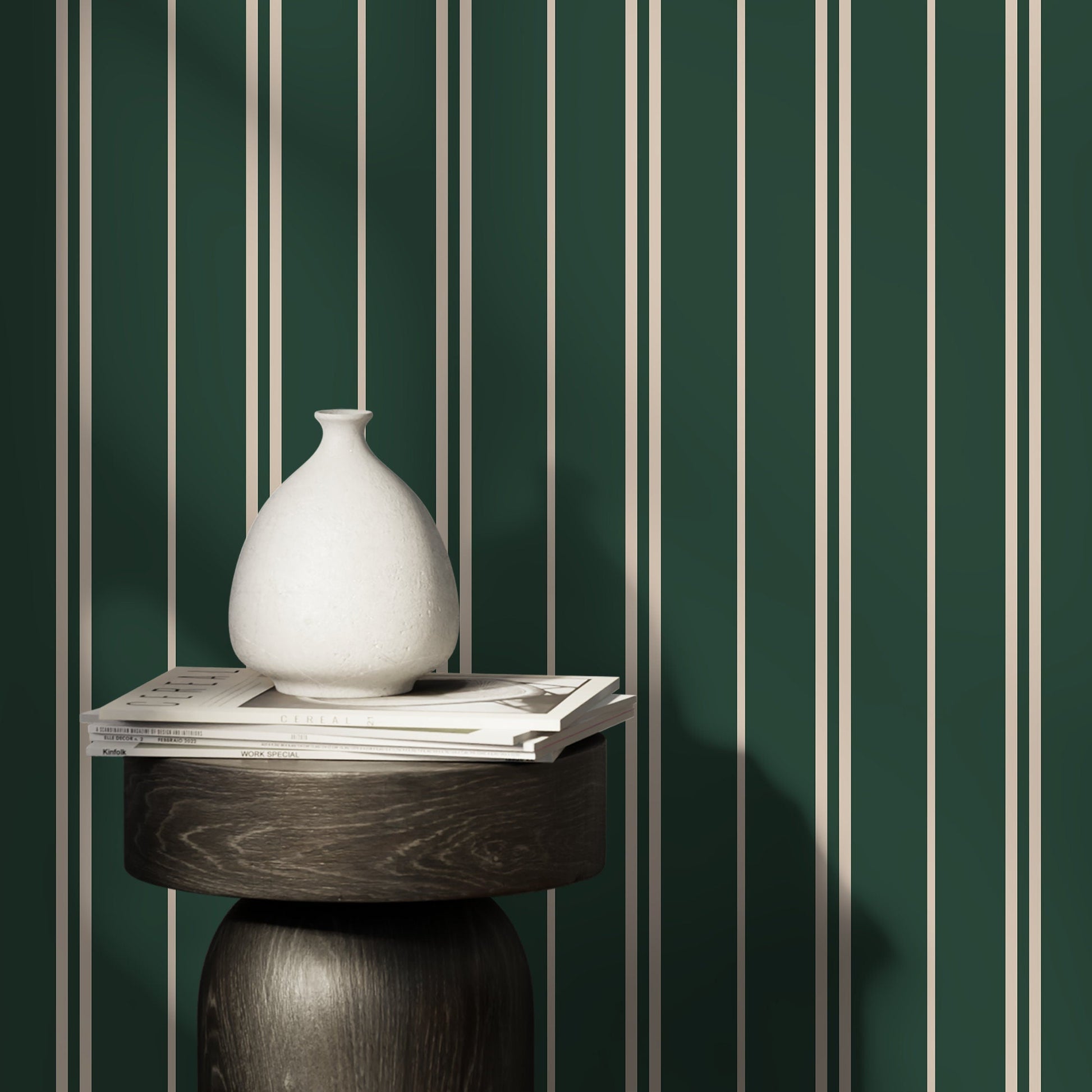 Dark Green Lines Wallpaper Striped Wallpaper Peel and Stick and Traditional Wallpaper - D769