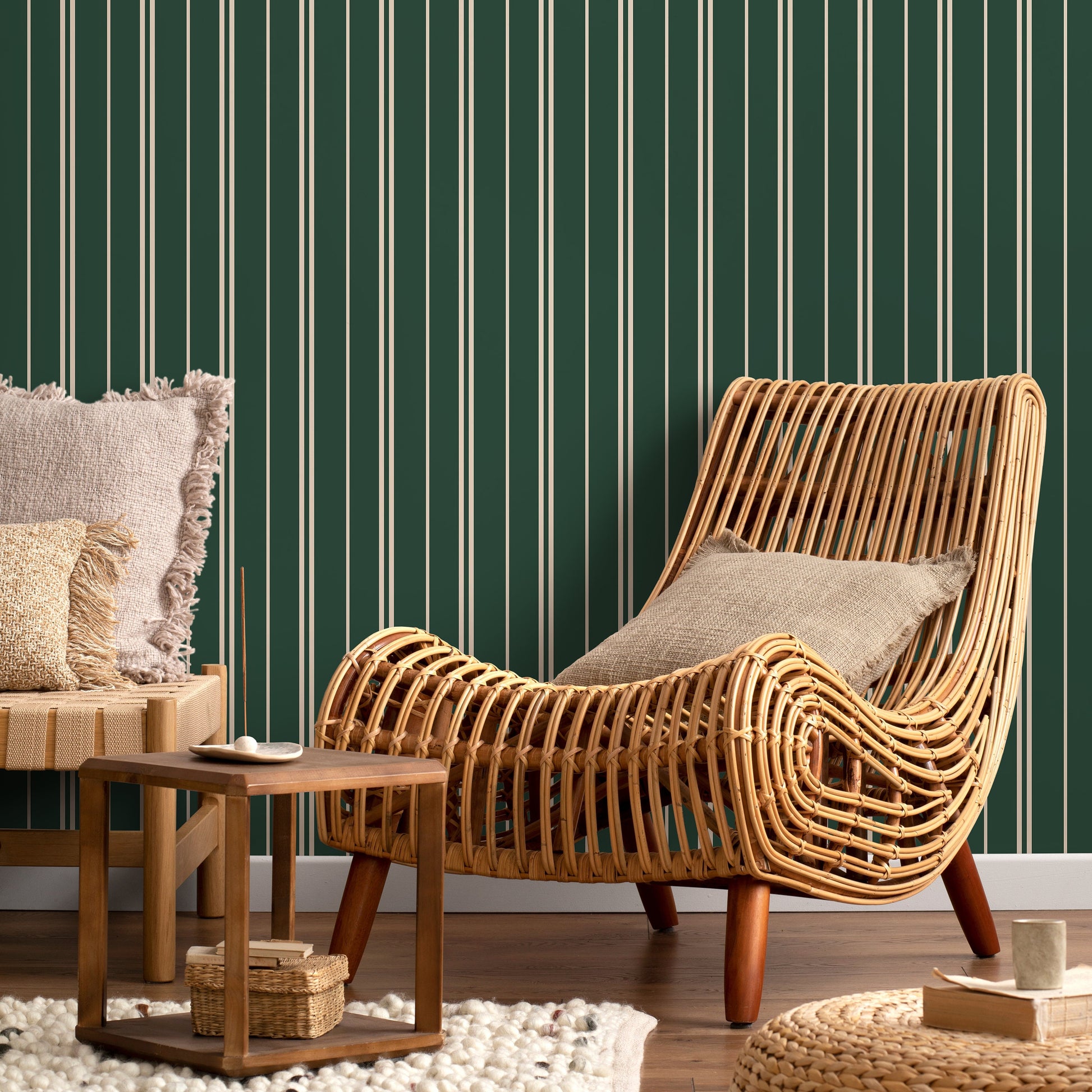 Dark Green Lines Wallpaper Striped Wallpaper Peel and Stick and Traditional Wallpaper - D769