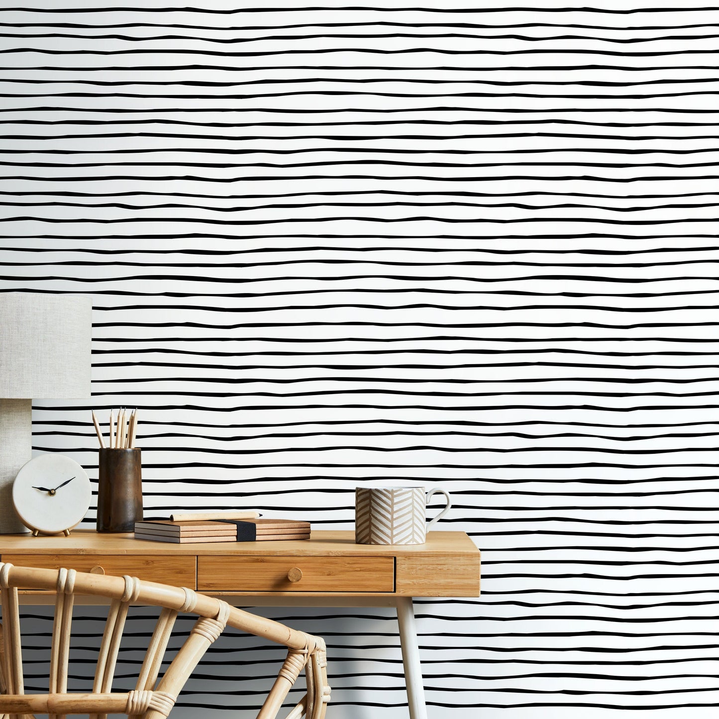 Black and White Striped Wallpaper Boho Wallpaper Peel and Stick and Traditional Wallpaper - D772