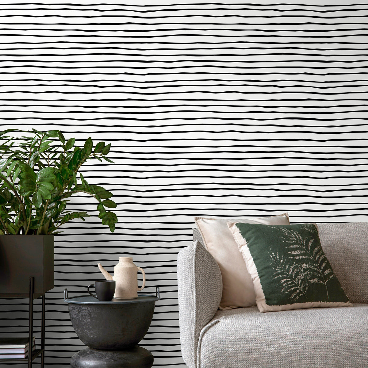 Black and White Striped Wallpaper Boho Wallpaper Peel and Stick and Traditional Wallpaper - D772