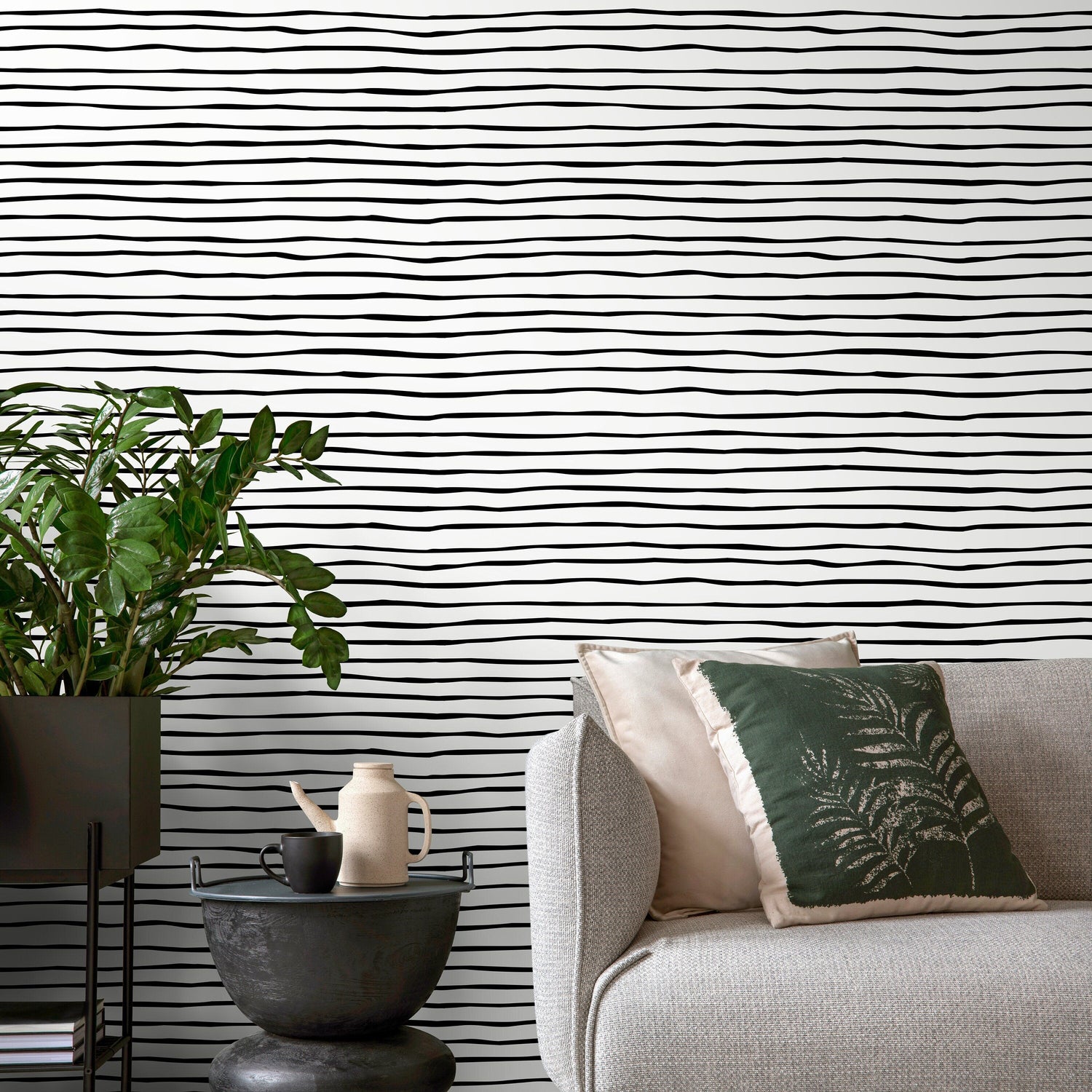Black and White Striped Wallpaper Boho Wallpaper Peel and Stick and Traditional Wallpaper - D772