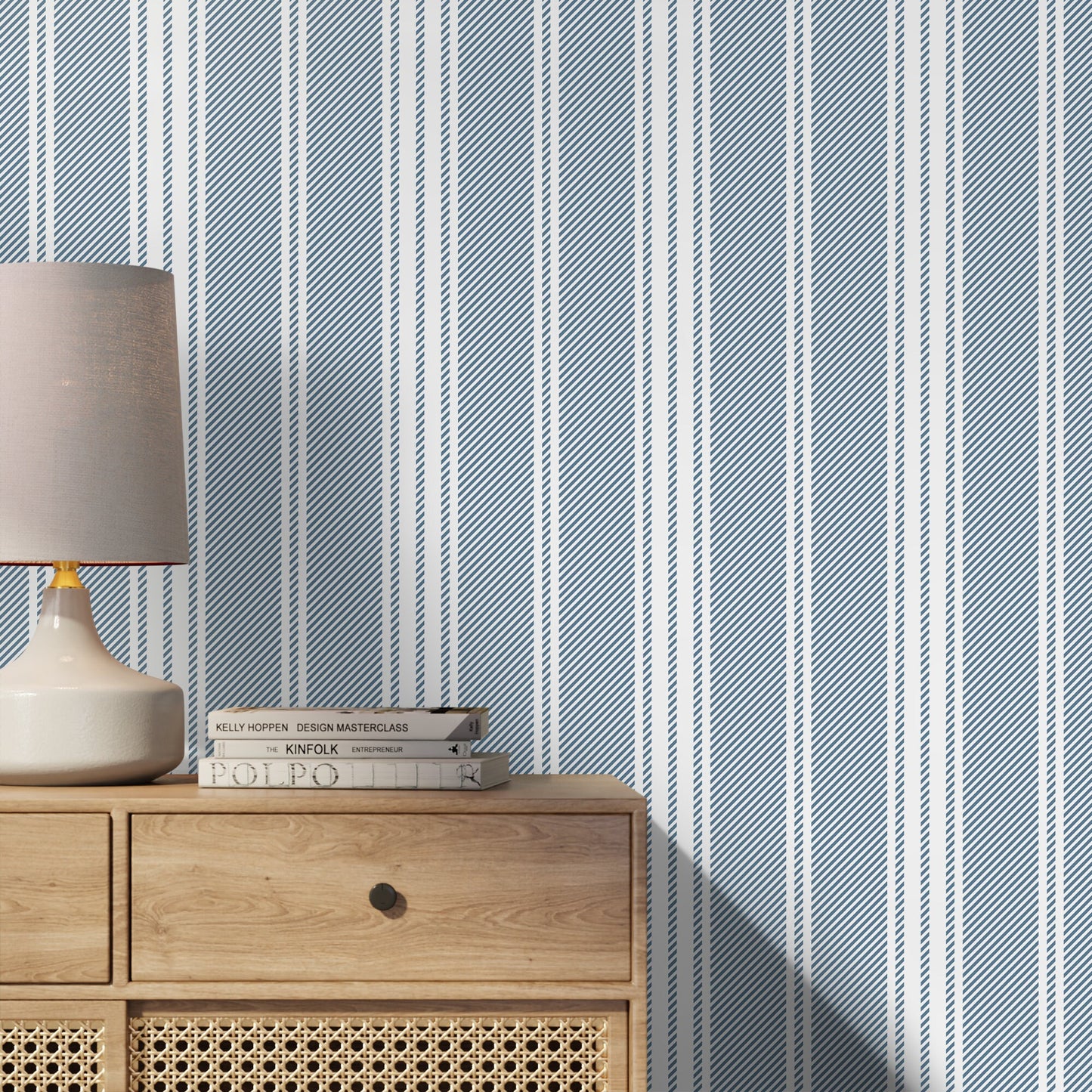 Blue Striped Wallpaper Farmhouse Wallpaper Peel and Stick and Traditional Wallpaper - D781