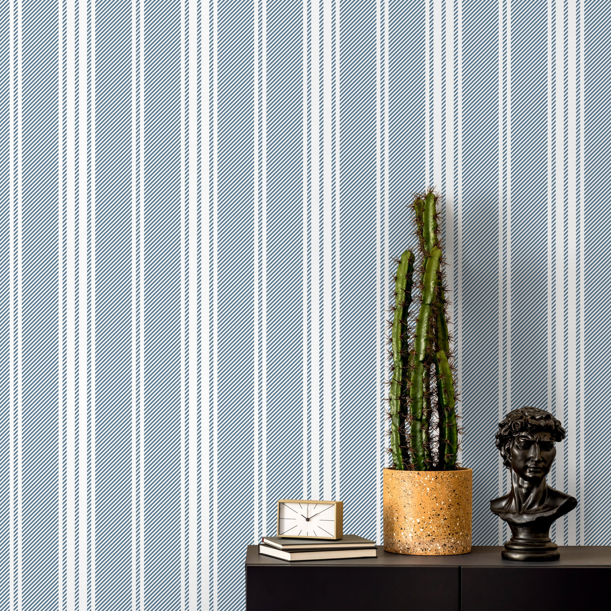 Blue Striped Wallpaper Farmhouse Wallpaper Peel and Stick and Traditional Wallpaper - D781