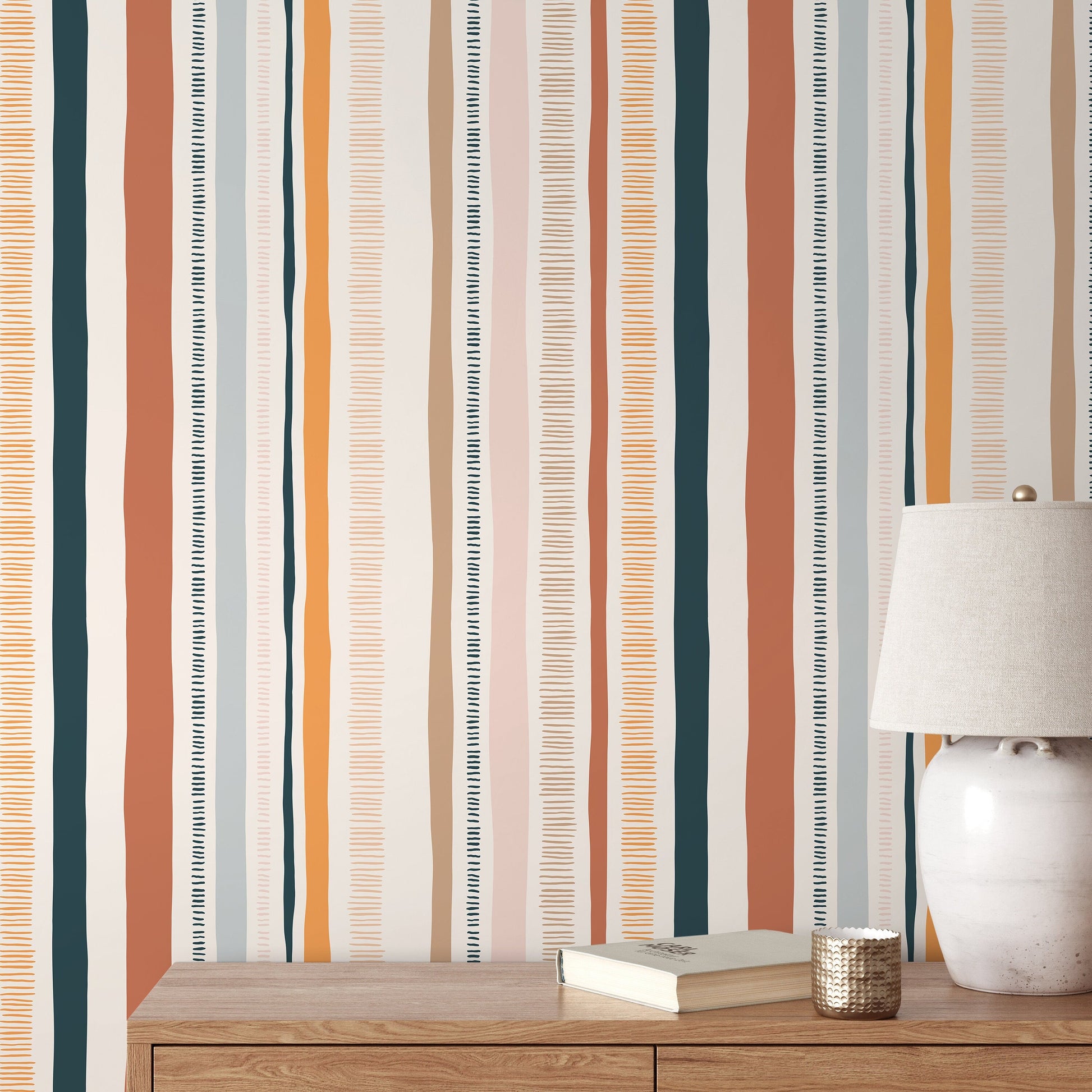 Colorful Striped Wallpaper Abstract Wallpaper Peel and Stick and Traditional Wallpaper - D809
