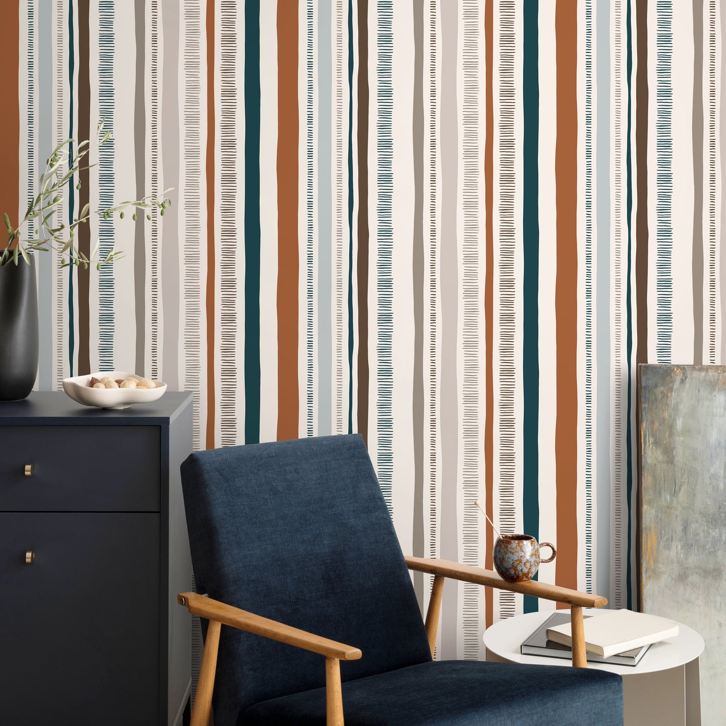 Modern Striped Wallpaper Abstract Wallpaper Peel and Stick and Traditional Wallpaper - D835