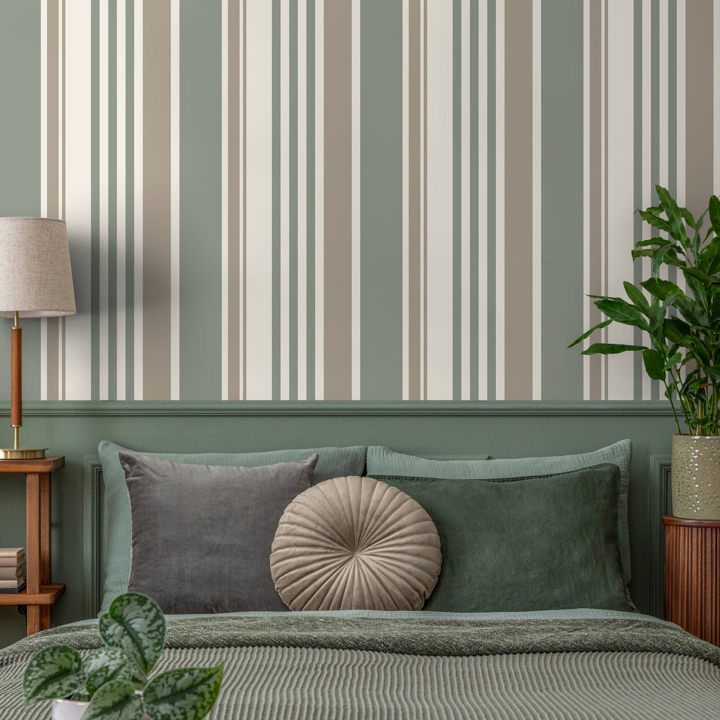 Vertical Striped Wallpaper Green and Grey Wallpaper Peel and Stick and Traditional Wallpaper - D808