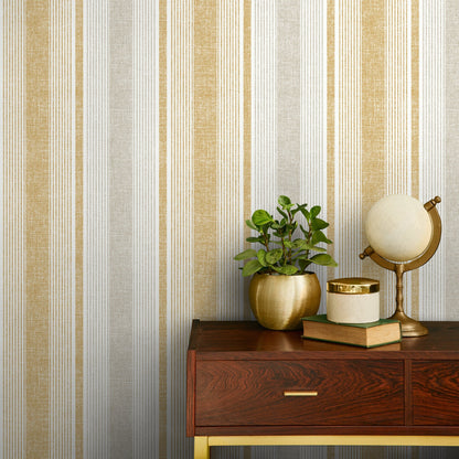 Textured Striped Wallpaper Yellow and Grey Wallpaper Peel and Stick and Traditional Wallpaper - D840