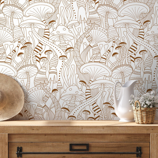 Brown Mushroom Wallpaper Modern Peel and Stick and Traditional Wallpaper - D811